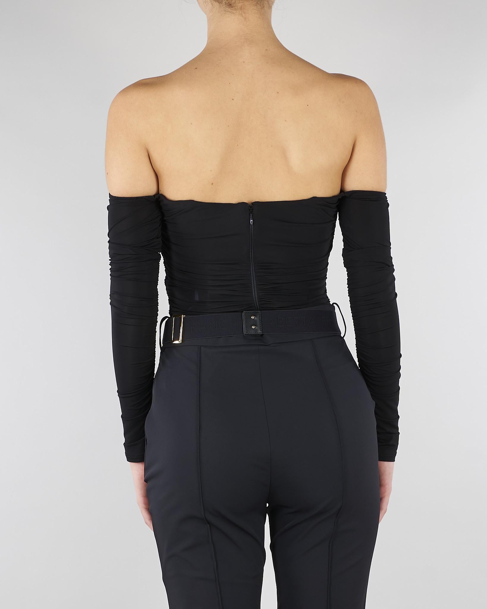Body Nero in jersey crêpe leggero con drappeggi BO01561E2 110 ELISABETTA FRANCHI 