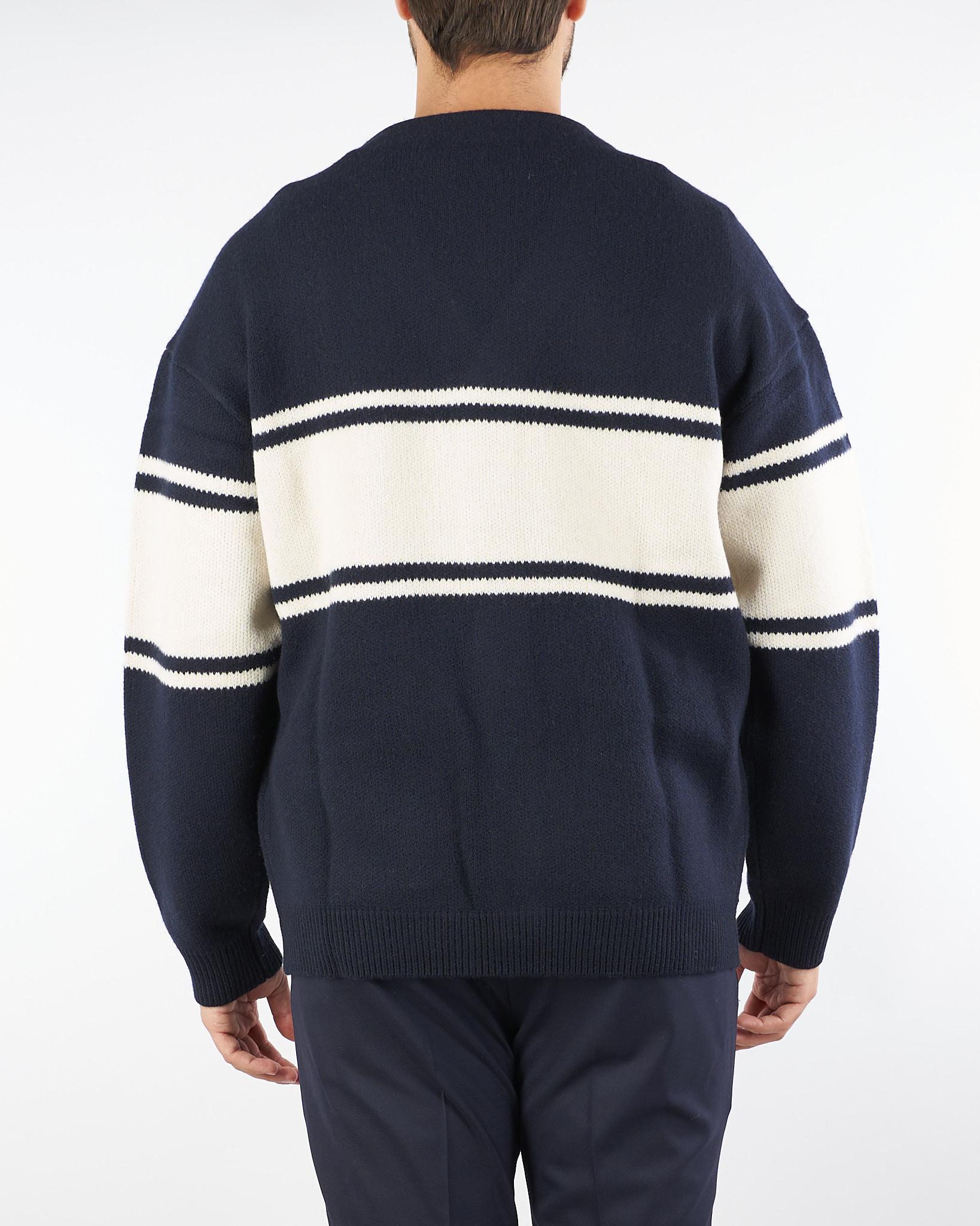 Cardigan Blu-Panna Scollo a V in lana vergine punto felpa EM002310AF19440 MB343 EMPORIO ARMANI 