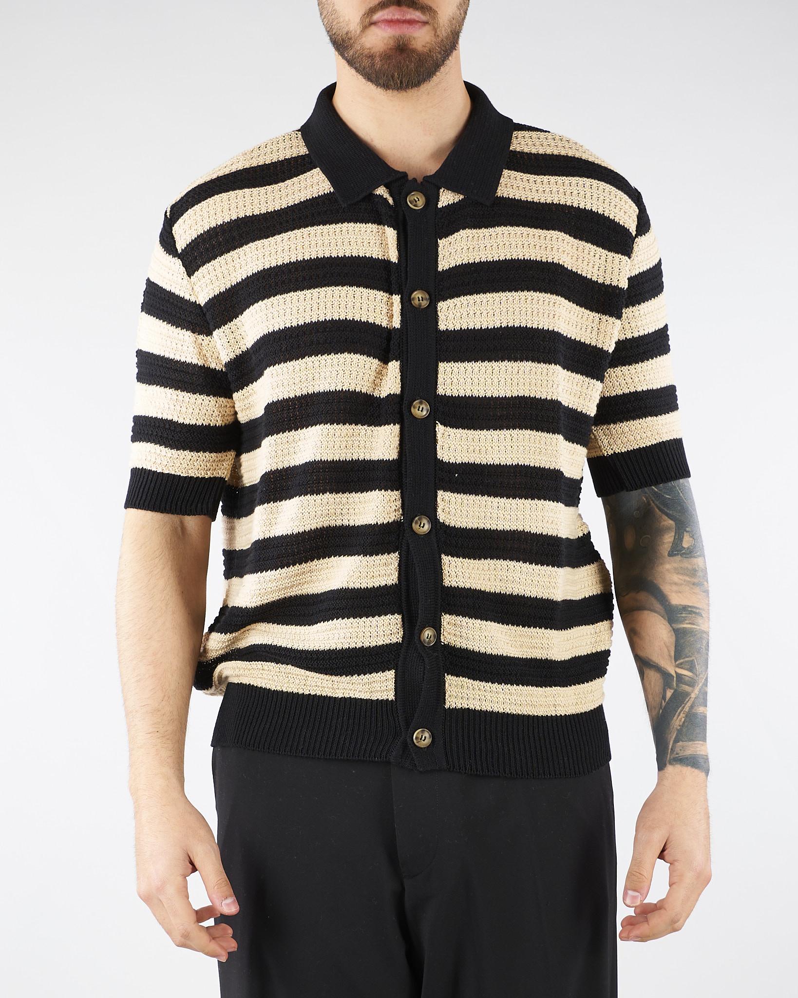 Polo in Maglia Nero-Crema a righe S6PKMAKP077 110 A PAPER KID 