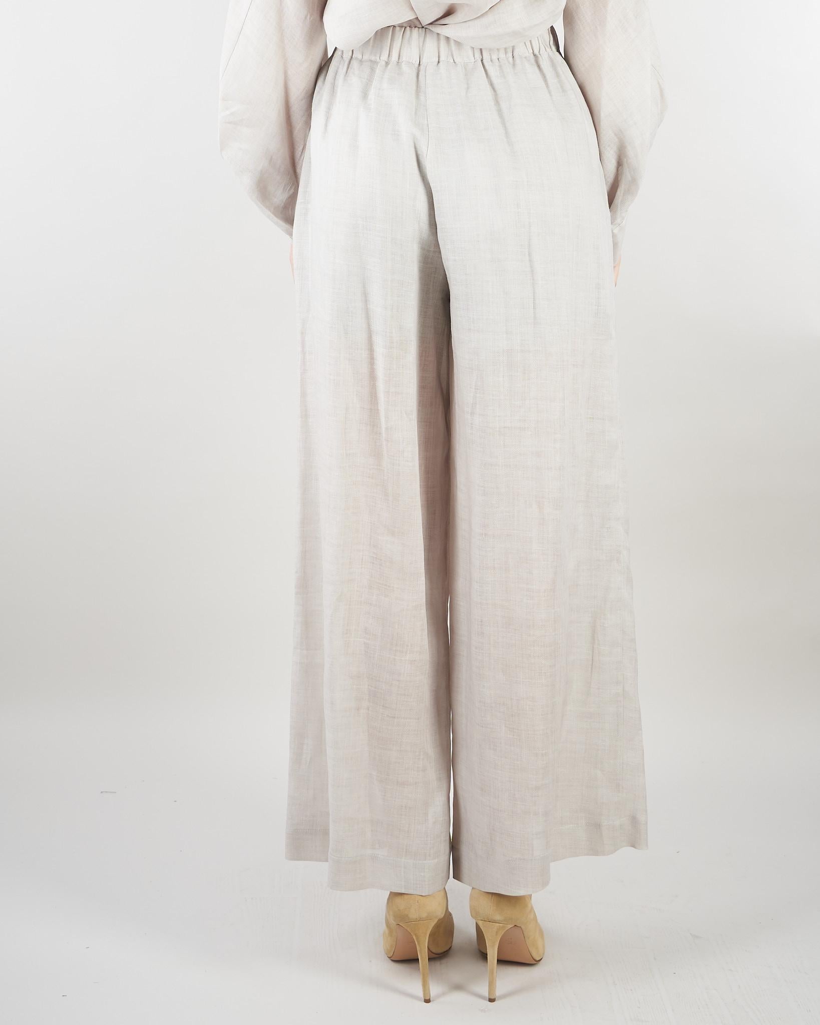 Pantalone Grigio in lino crop con elastico M6PK01 889 MEIMEIJ 