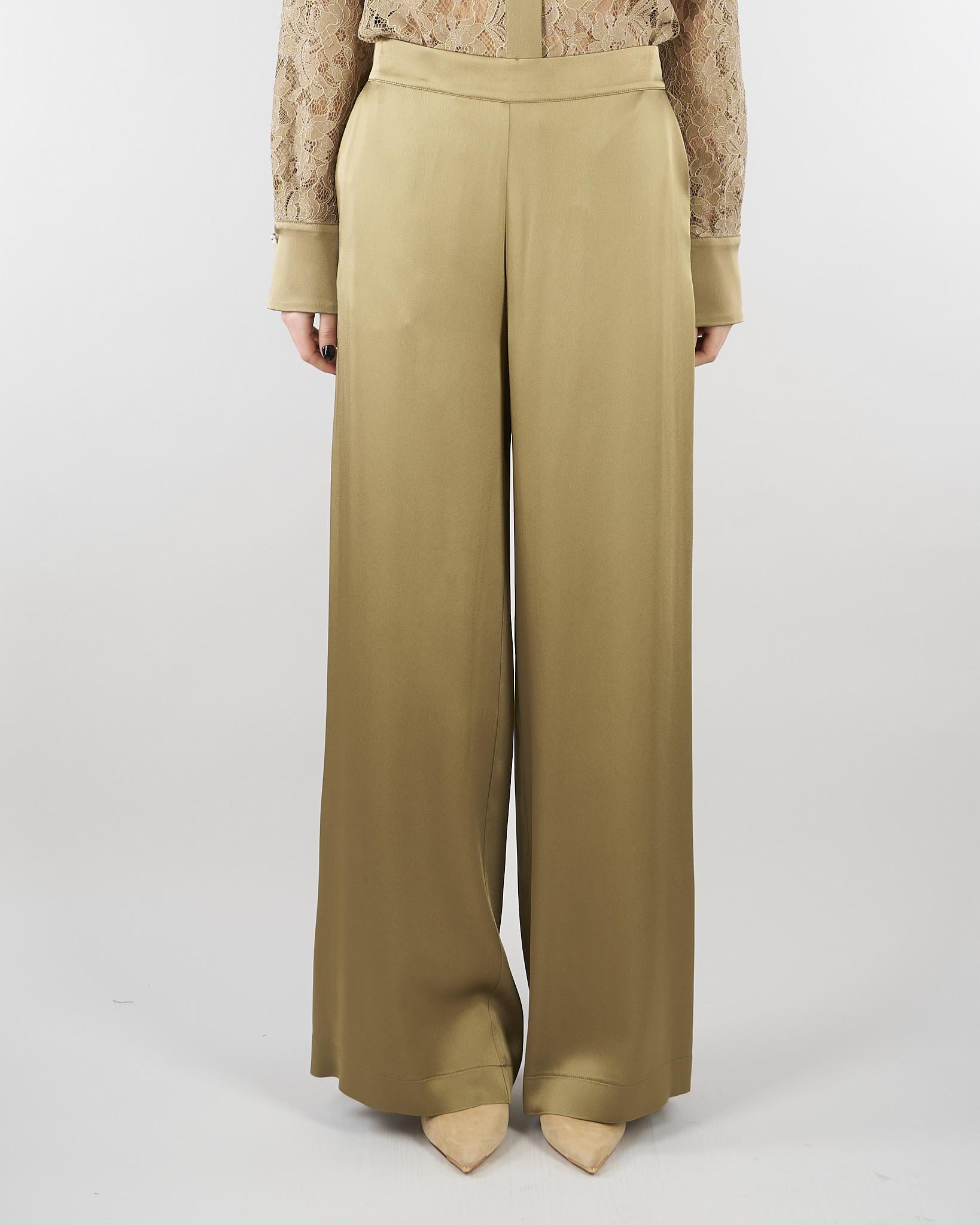 Pantalone Verde in satin wide leg E2259420 30 CLIPS 