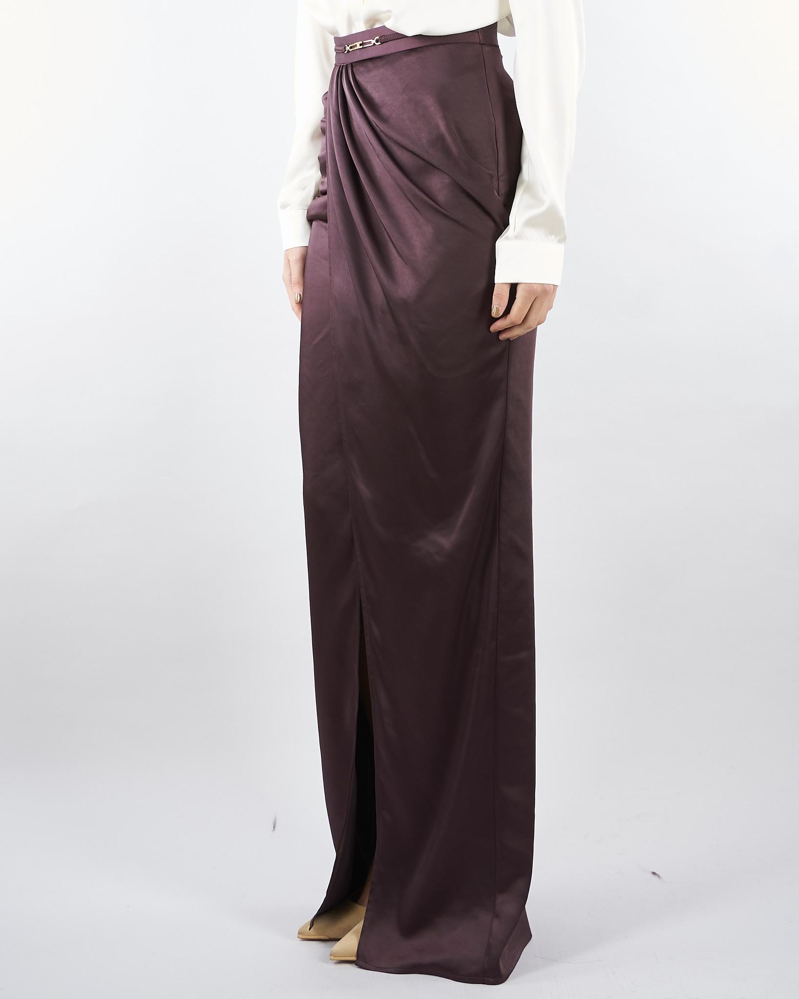 Gonna Merlot in raso con dettaglio gioiello GO14657E2 EA4 ELISABETTA FRANCHI 