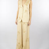 Pantalone Sabbia in lino con ricami in paillettes