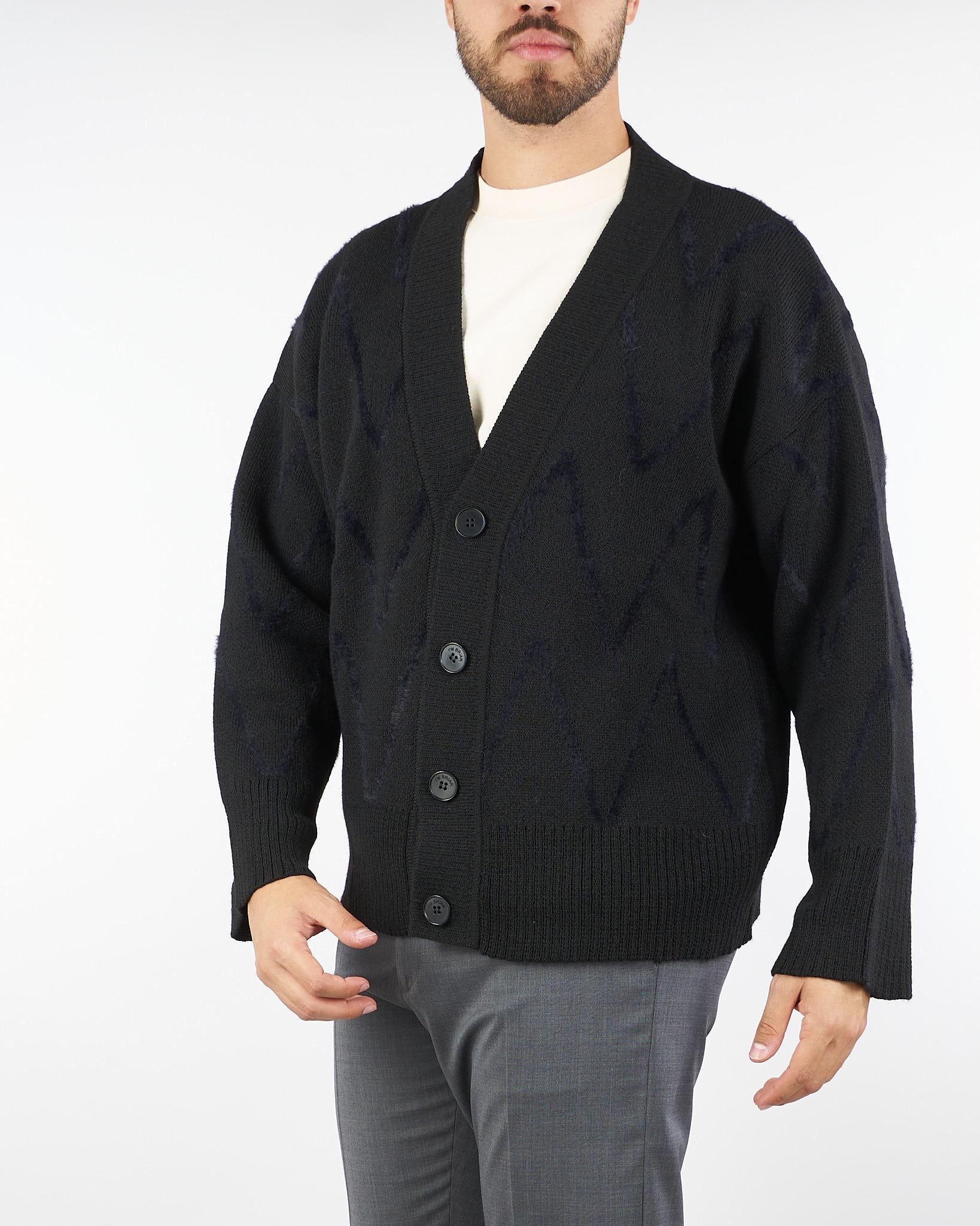 Cardigan Nero Relaxed fit con fantasia jacquard MA3418 9 I'M BRIAN 