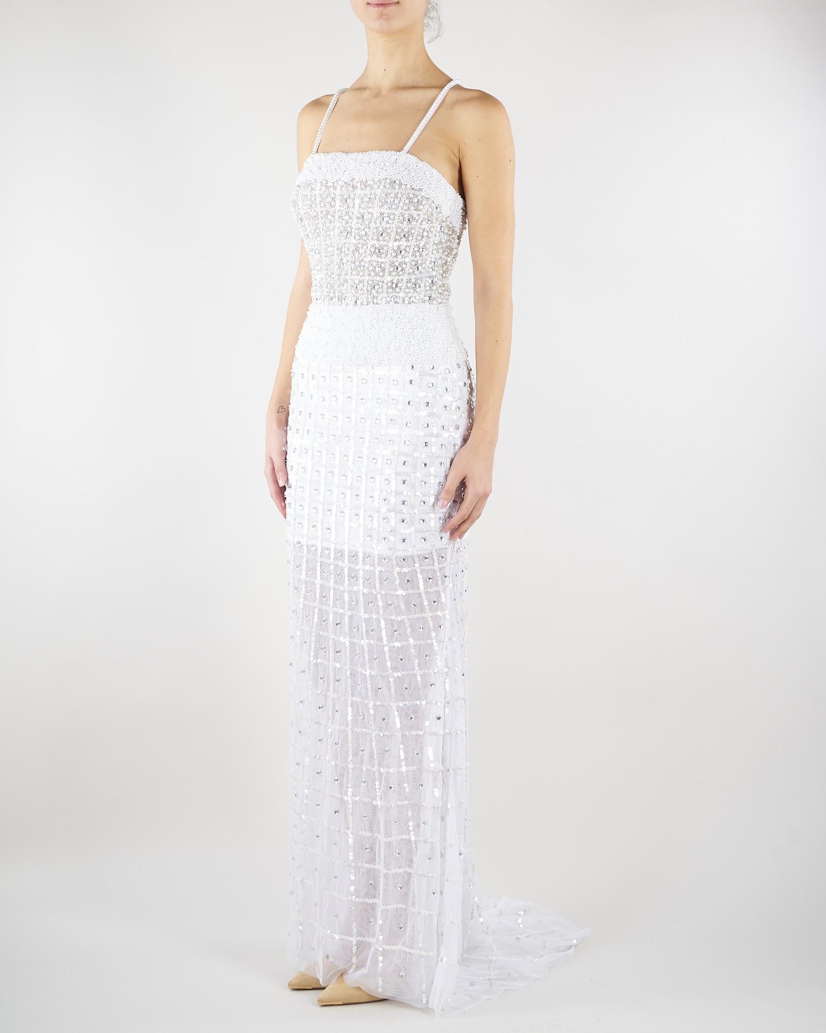 Abito Bianco con ricamo in pietre e paillettes 721516 1 PERLAROSSA 