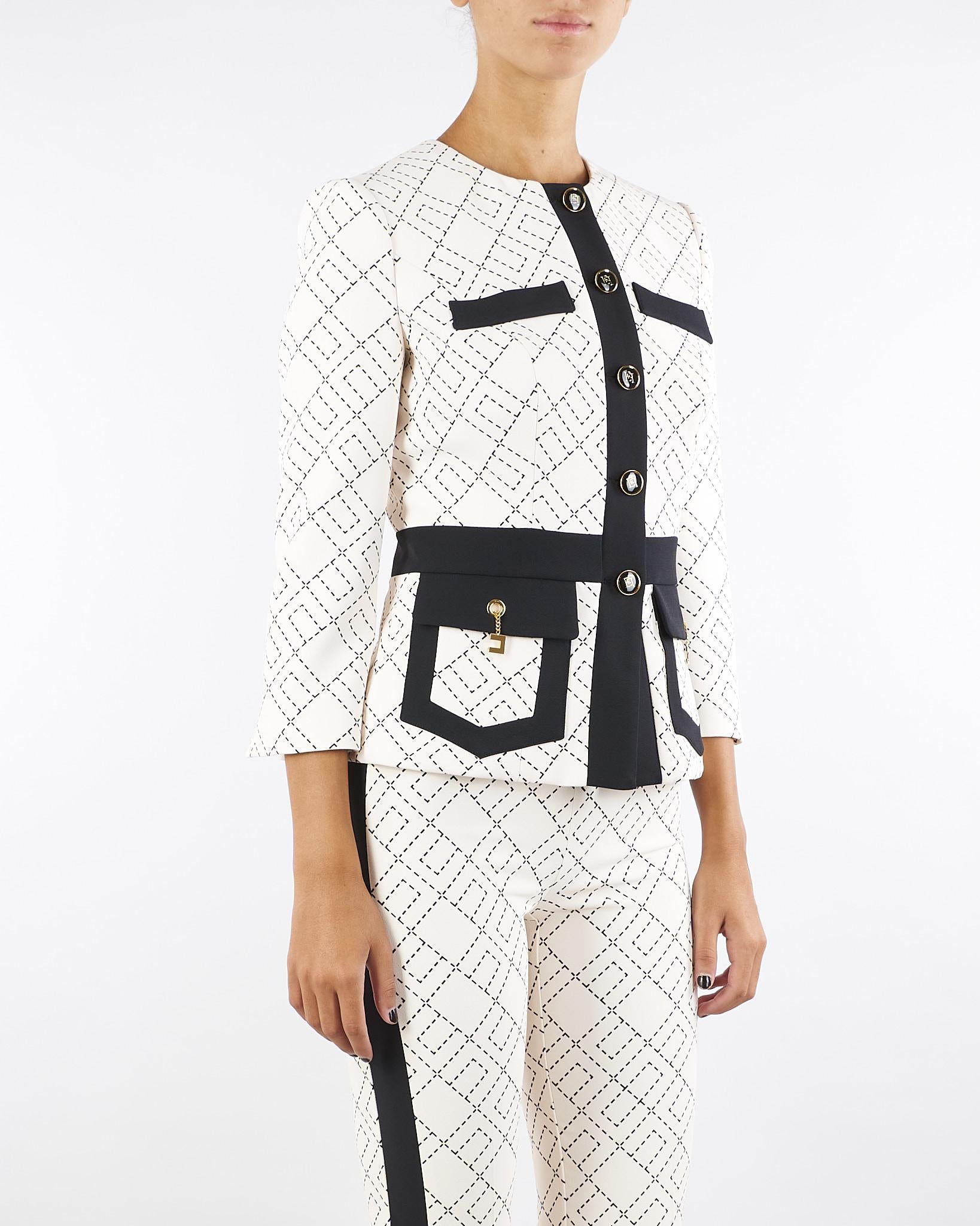 Giacca Milk-Nero bi-color in doppio crêpe GIS0156E2 EF1 ELISABETTA FRANCHI 