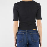T-shirt Nero a costine con pizzo TT2361 6 TWIN SET 