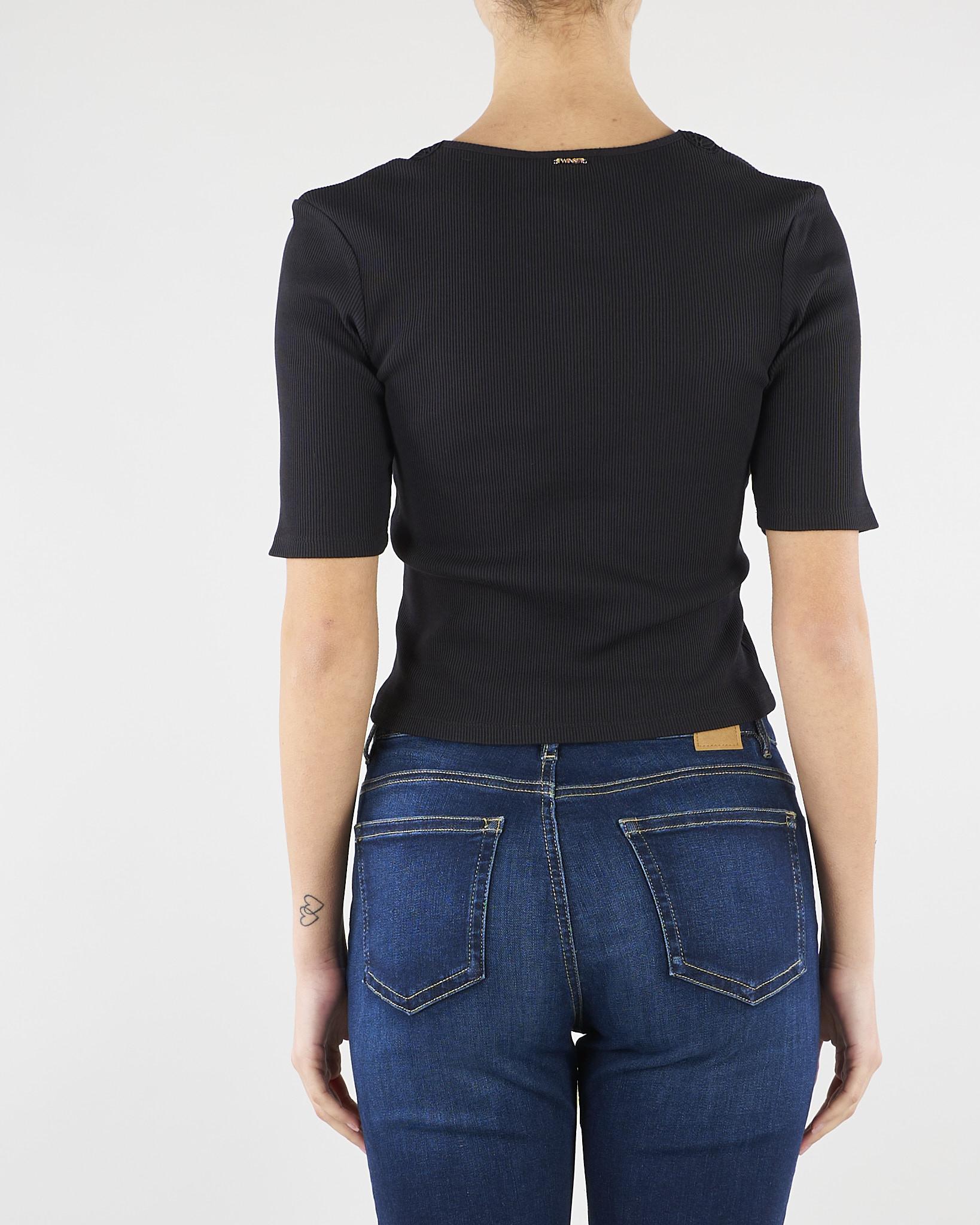T-shirt Nero a costine con pizzo TT2361 6 TWIN SET 