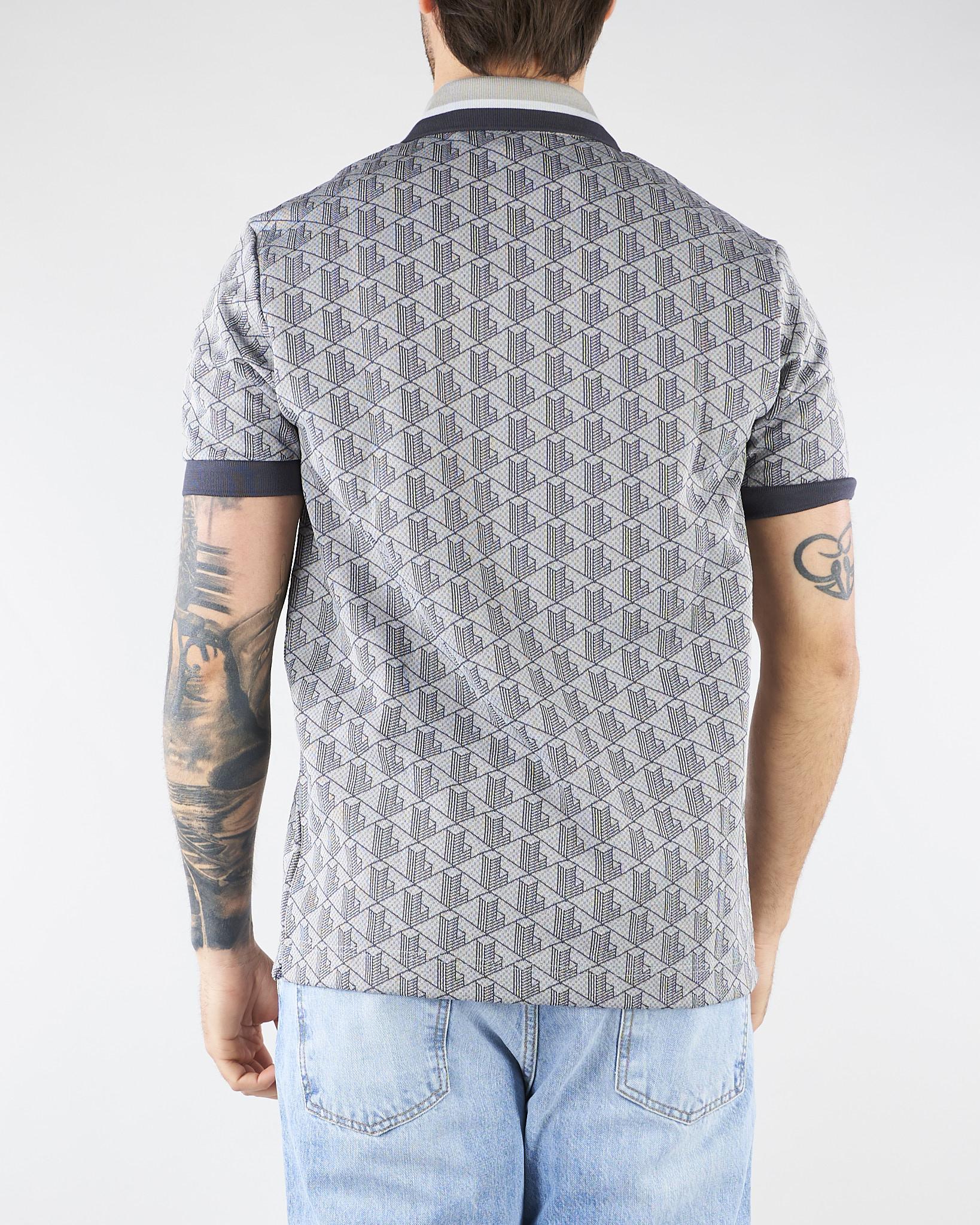 Polo Grigio dal taglio classico in jacquard con monogramma DH1417 41I LACOSTE 