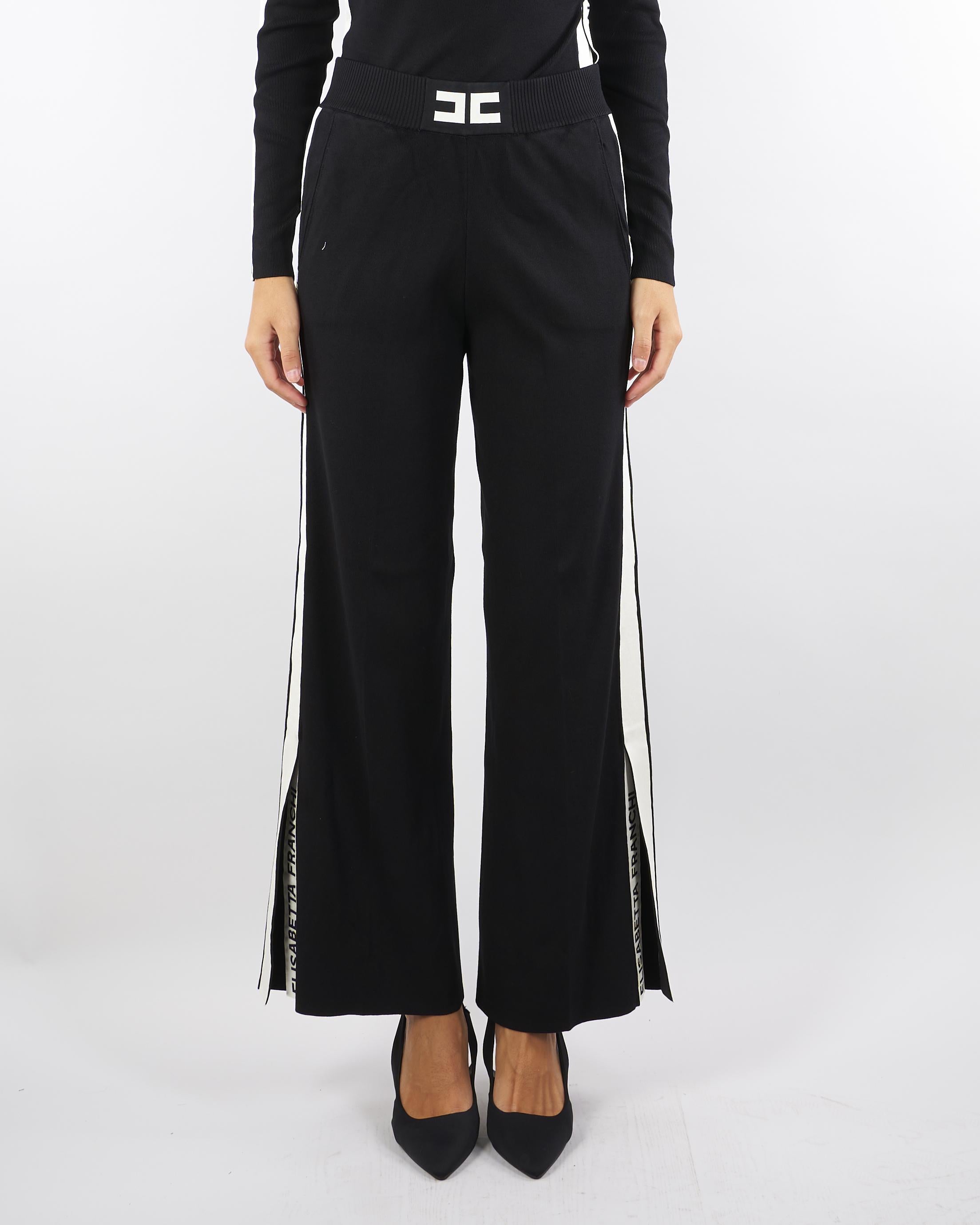 Pantaloni Nero-Milk in viscosa con bande lucide KP69S56E2 EF3 ELISABETTA FRANCHI 