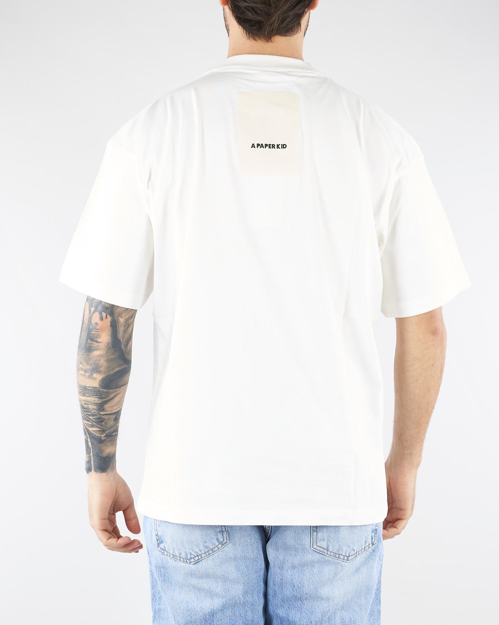 T-shirt Bianco con patch logo sul retro S6PKUATH148 002 A PAPER KID 