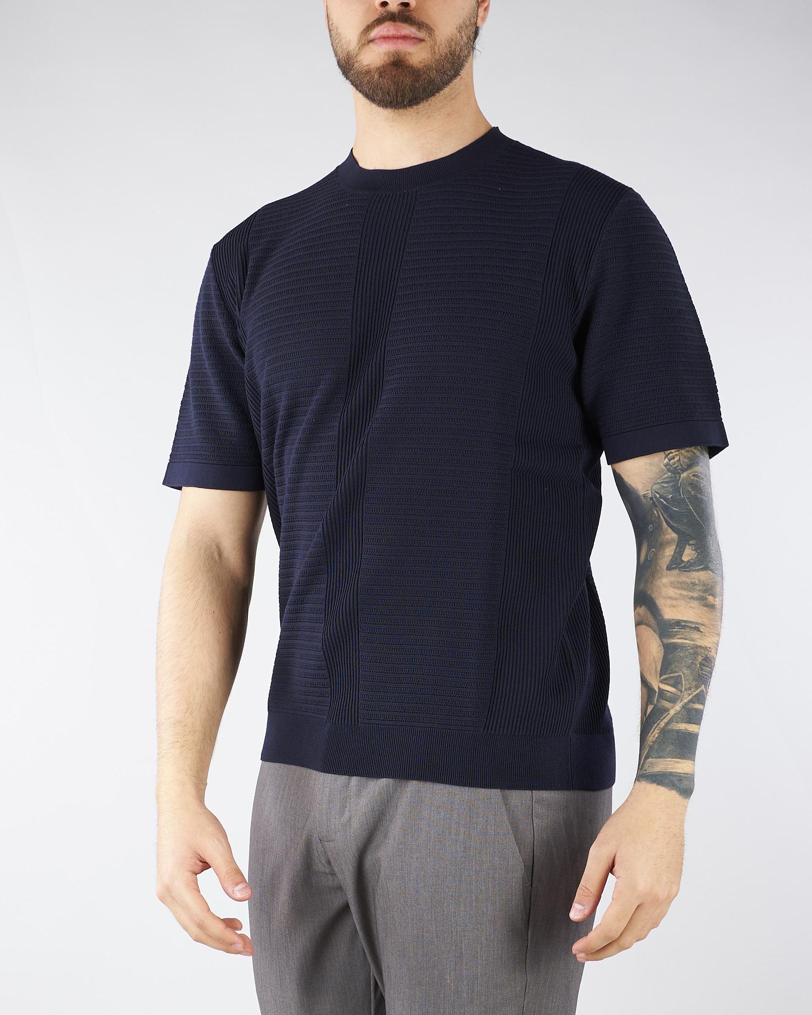 Maglia jacquard Blu in cotone lavorato A028F300 6685 PAOLO PECORA 