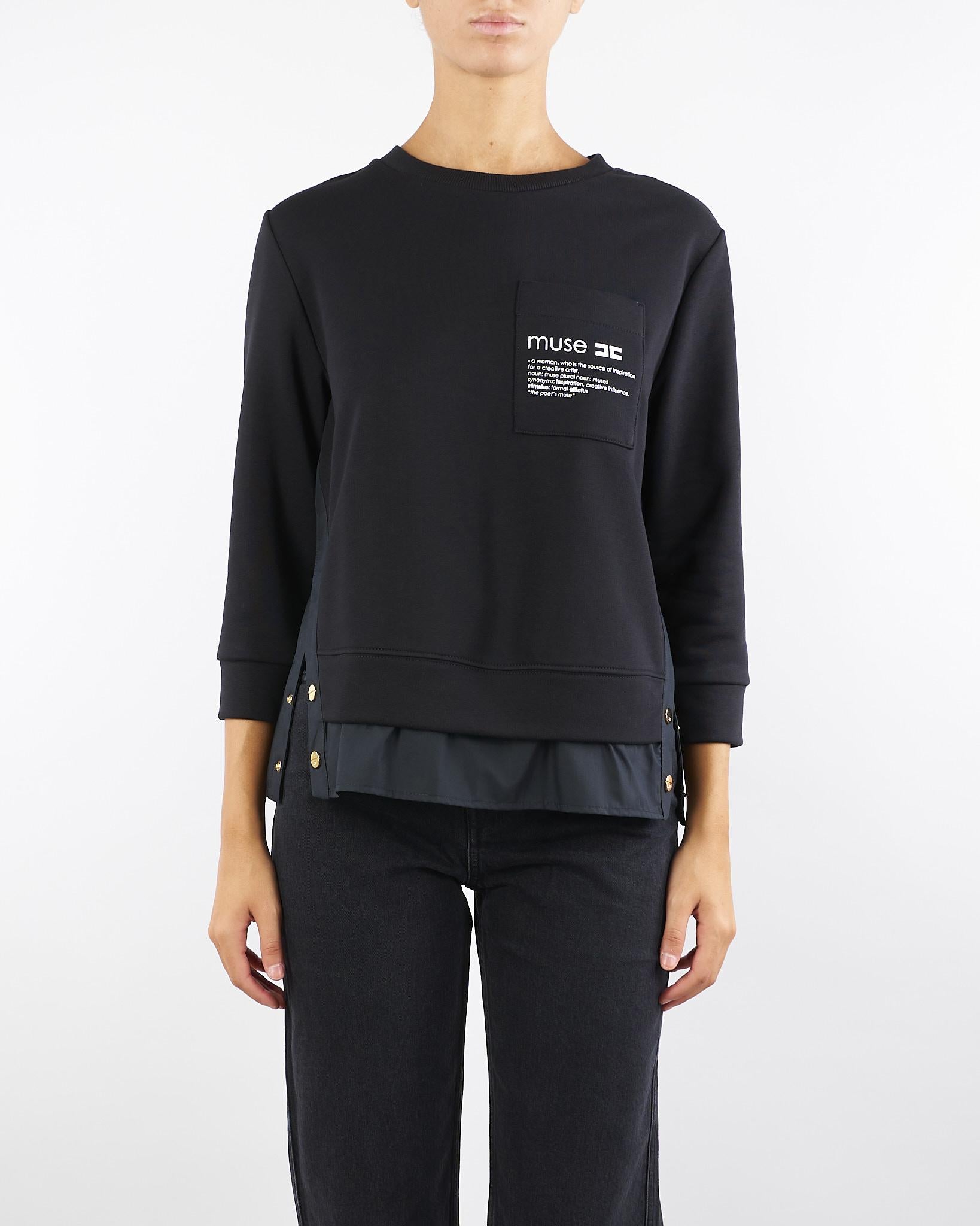 Maglia Nero in felpa con dettagli in popeline MD00656E2 110 ELISABETTA FRANCHI 