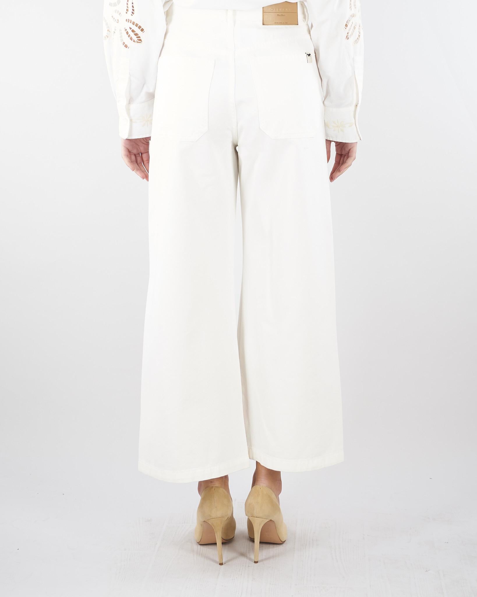 Pantalone bianco in bull di cotone con ricami WKDADUNCO 9 MAX MARA WEEKEND 