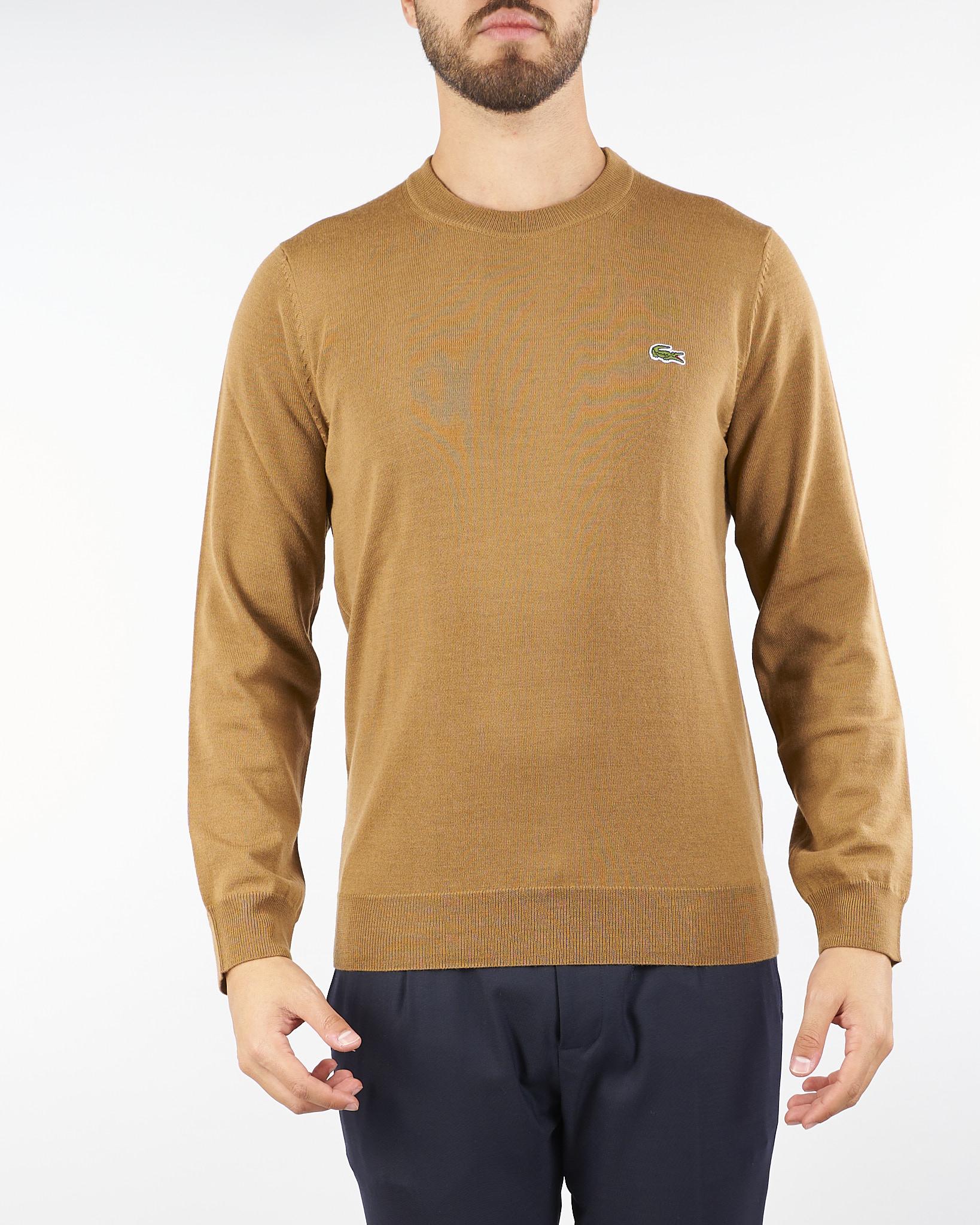 Maglia Caramello in misto lana rasata con iconico logo AH3225M DPC LACOSTE 