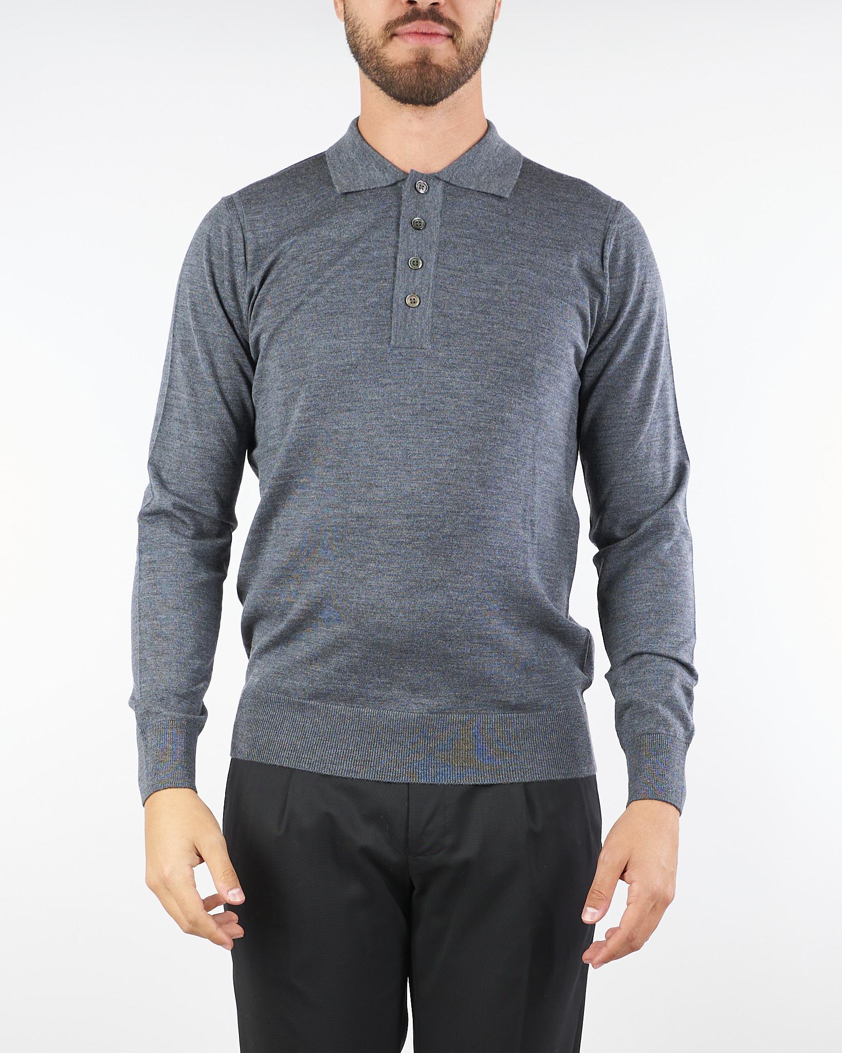 Maglia Polo Grigio in lana merinos extrafine A010F001 8995 PAOLO PECORA 
