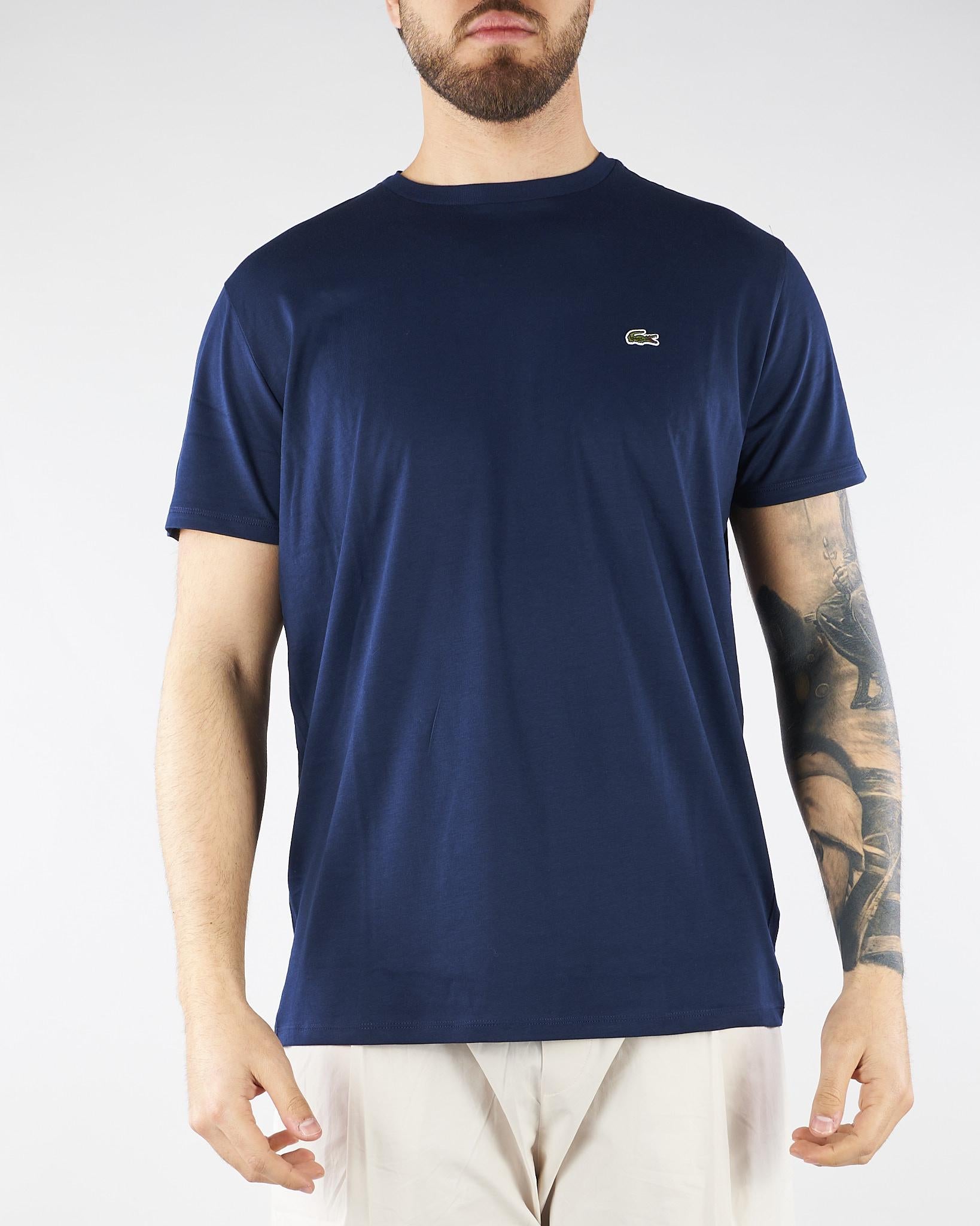 T-shirt Blu in cotone Pima TH6709 166 LACOSTE 