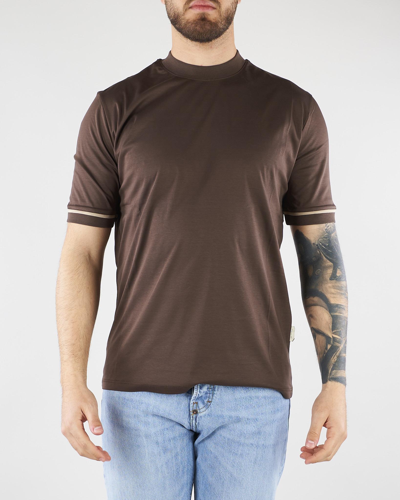 T-shirt Moro in cotone mercerizzato con profilo maniche a contrasto XM4292 85 YES LONDON 