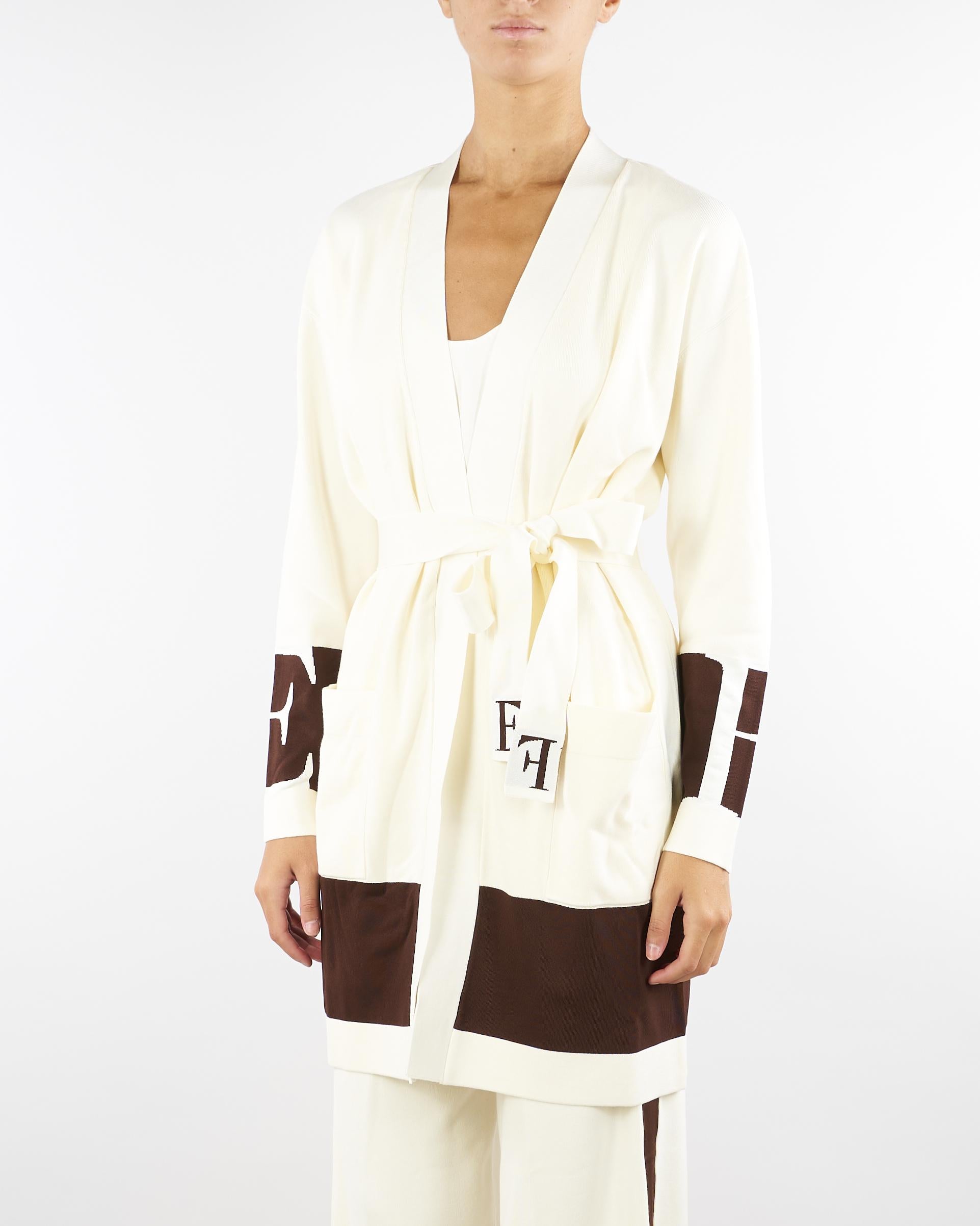 Cardigan Milk-Coffee in viscosa con bande lucide MK02S56E2 EG2 ELISABETTA FRANCHI 