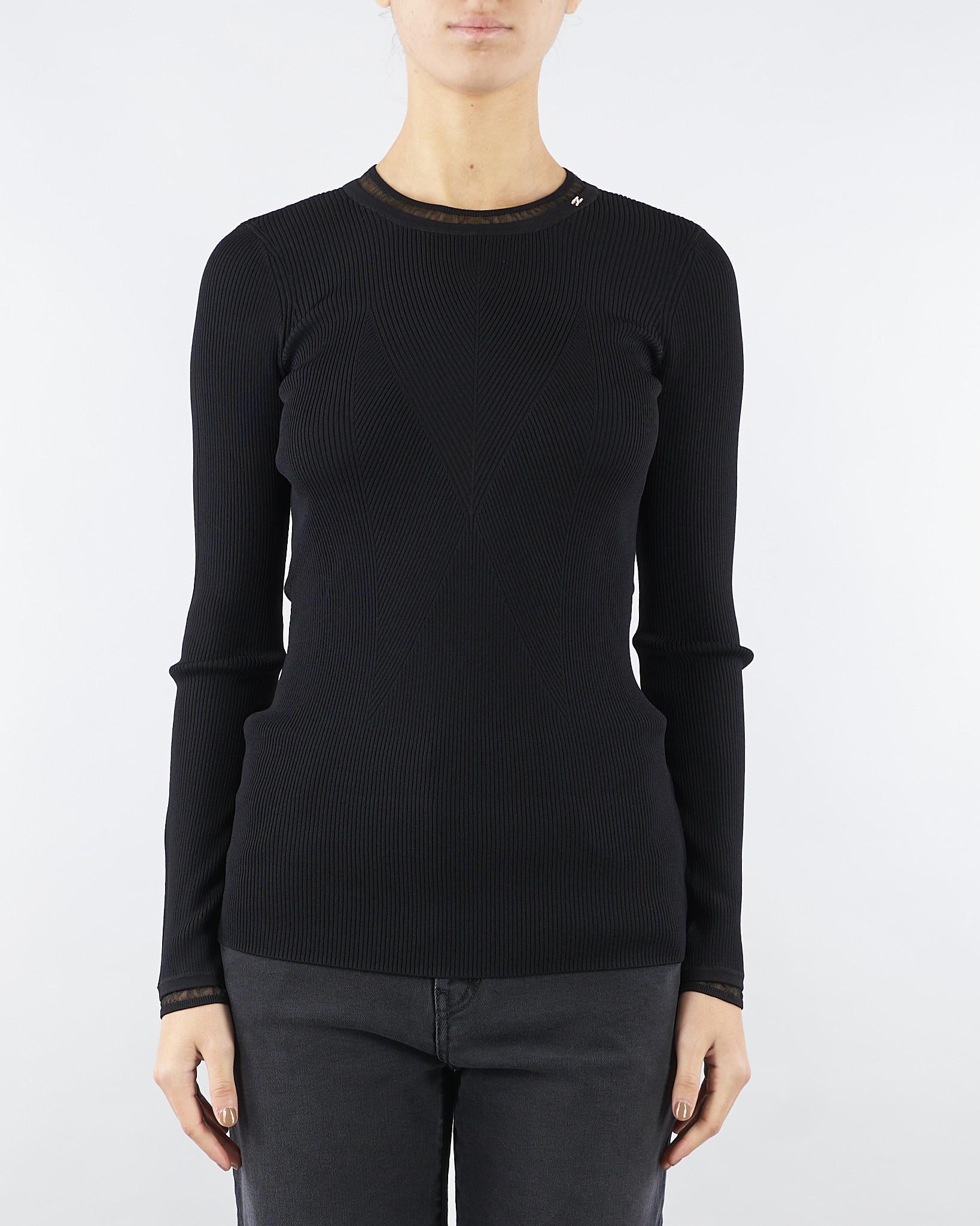 Maglia Nero a costine con logo gioiello MK13B56E2 110 ELISABETTA FRANCHI 
