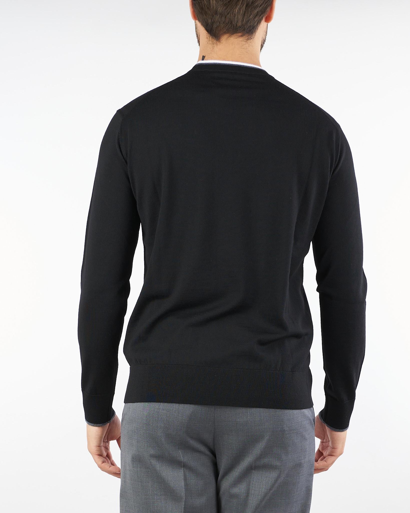 Maglia Nero in alna merinos con profili a contrasto A004F001 9000 PAOLO PECORA 