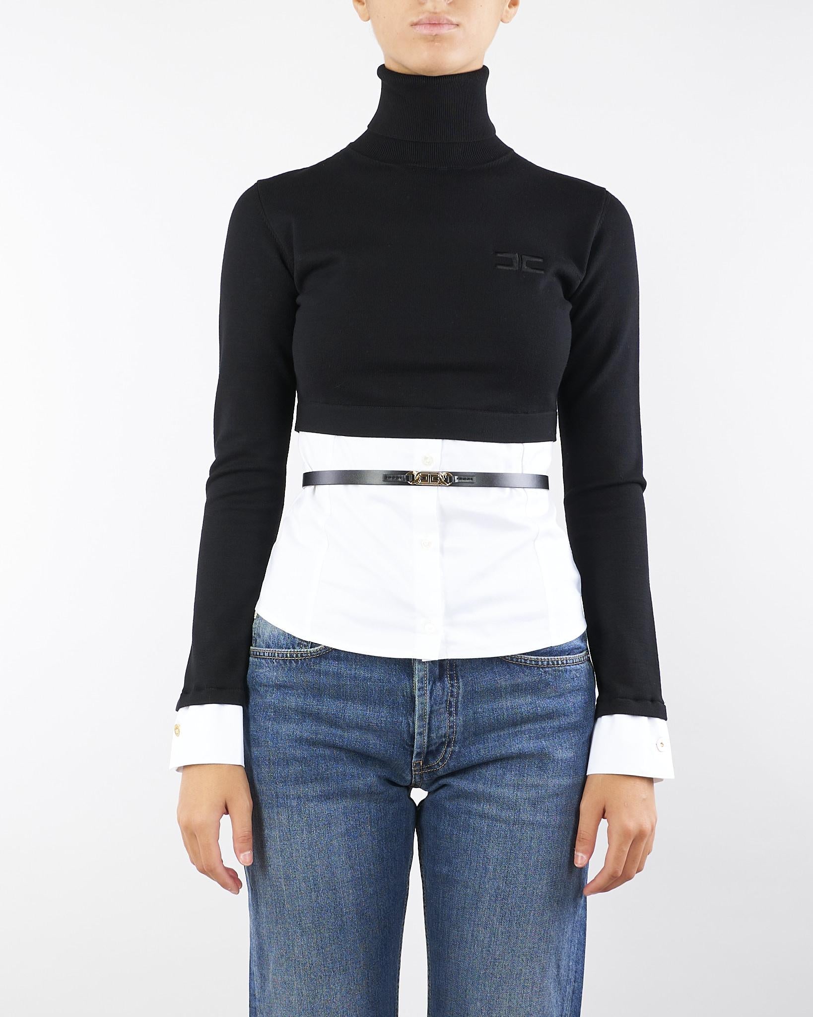 Maglia Nero-Bianco in viscosa e popeline di cotone MK14T56E2 222 ELISABETTA FRANCHI 