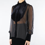Camicia Nero in organza con dettagli in velluto ACT15122CA0593 99 ACTUALEE 