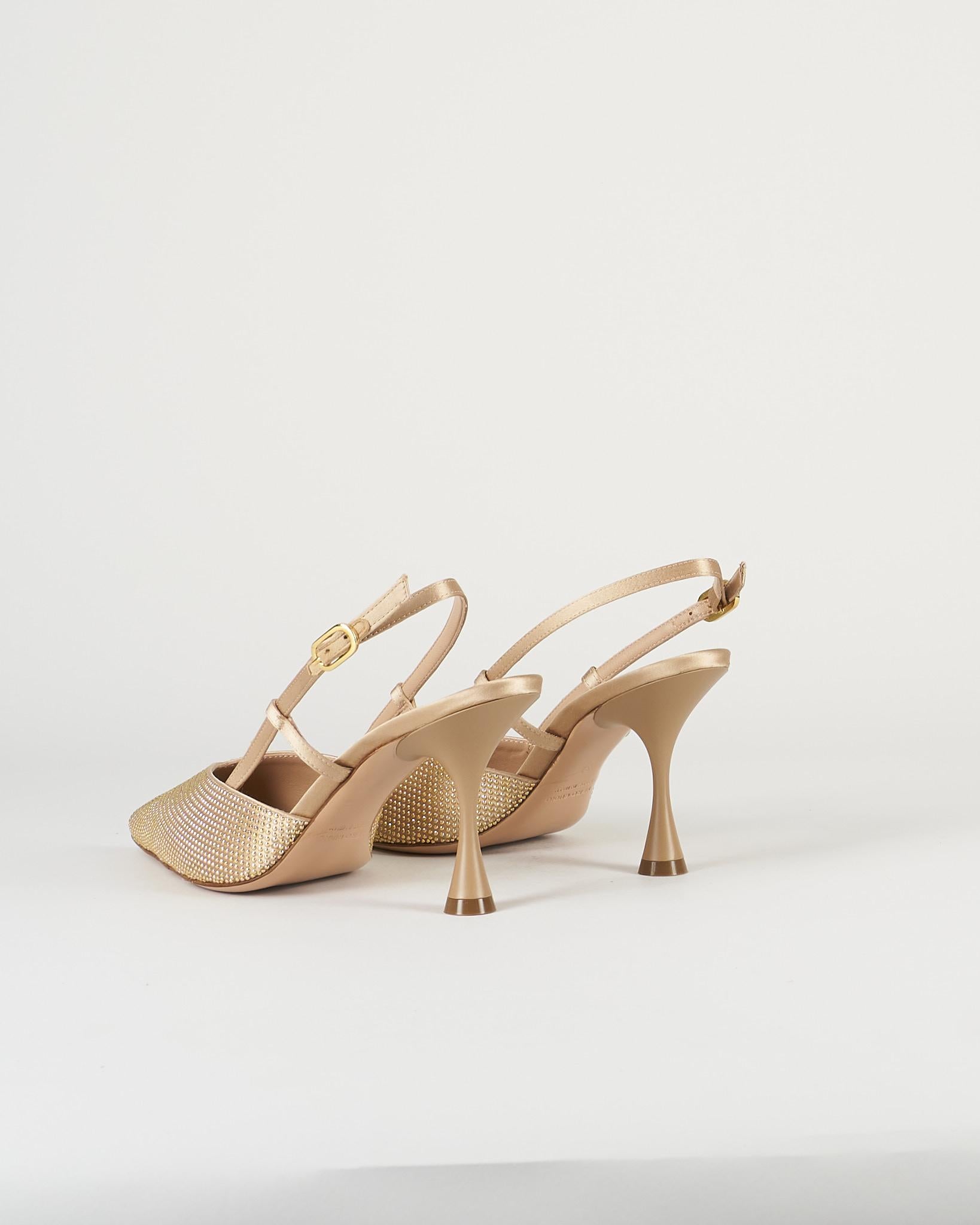 Slingback Champagne in raso con micro borchie 7507 35 FRANCESCO SACCO 