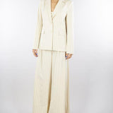 Pantaloni Crema gessati palazzo a vita alta