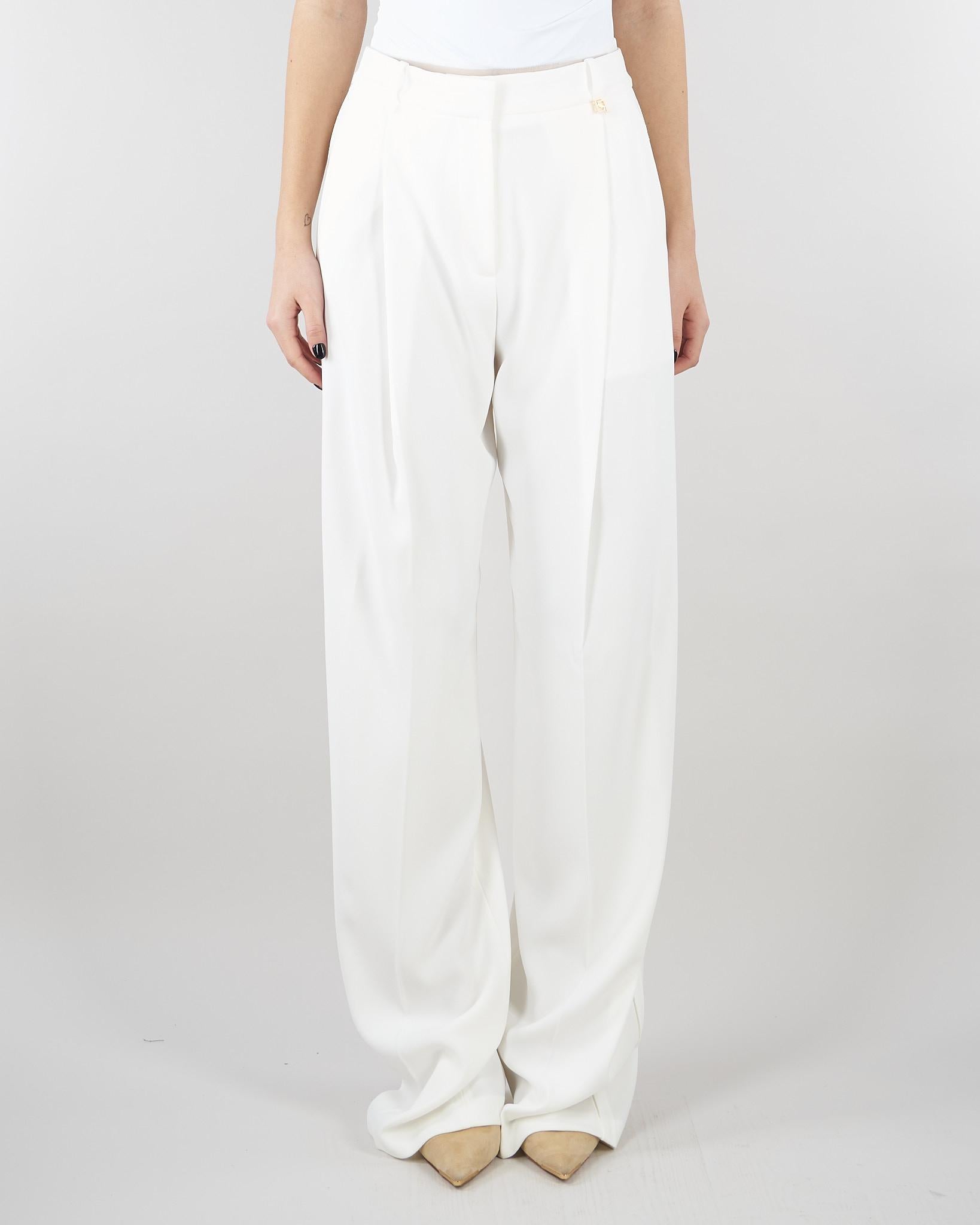 Pantaloni Avorio in crêpe leggero con logo charm PA16761E2 360 ELISABETTA FRANCHI 