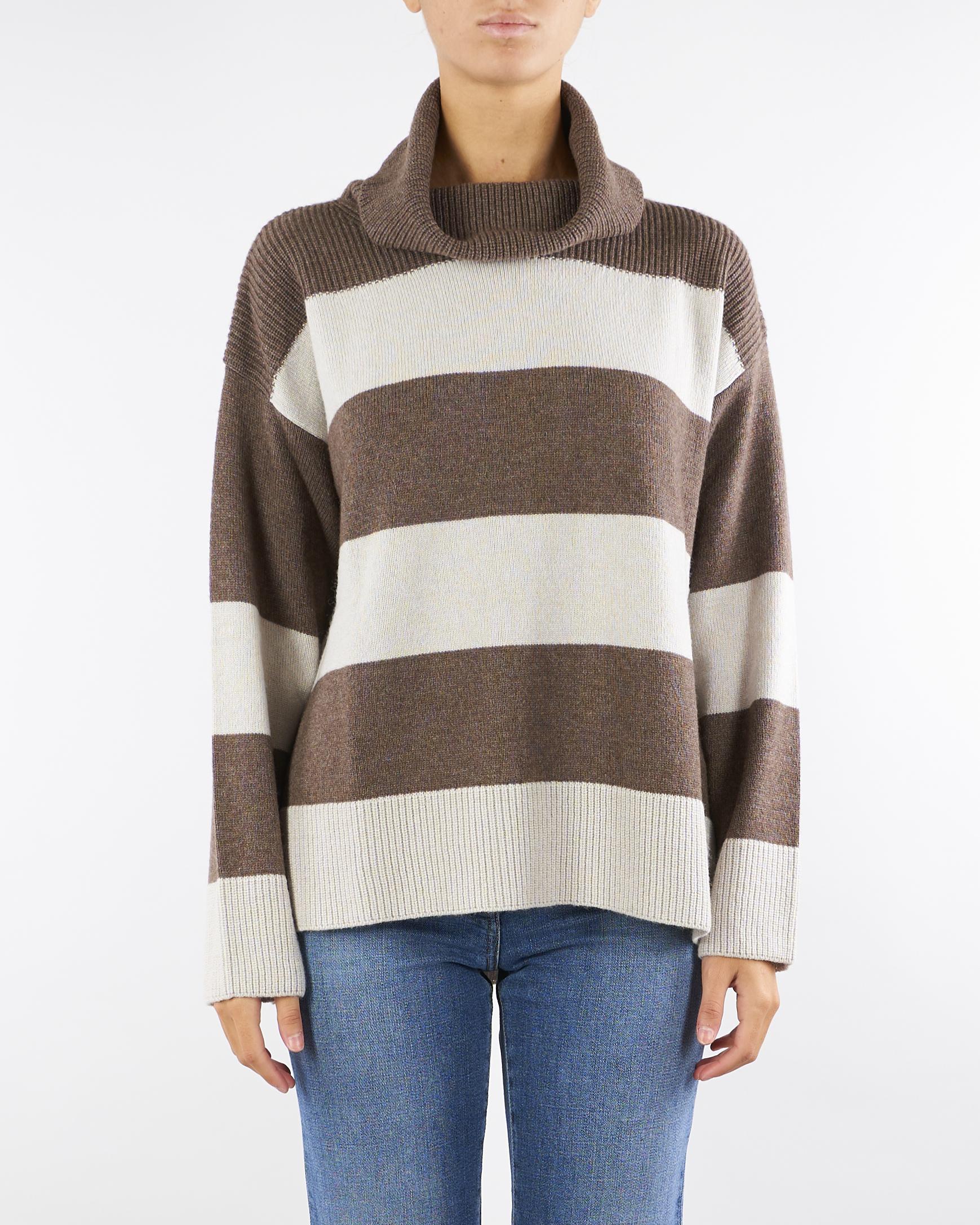 Maglia a righe Marrone-Calce con collo alto C8175722 37030 CLIPS 