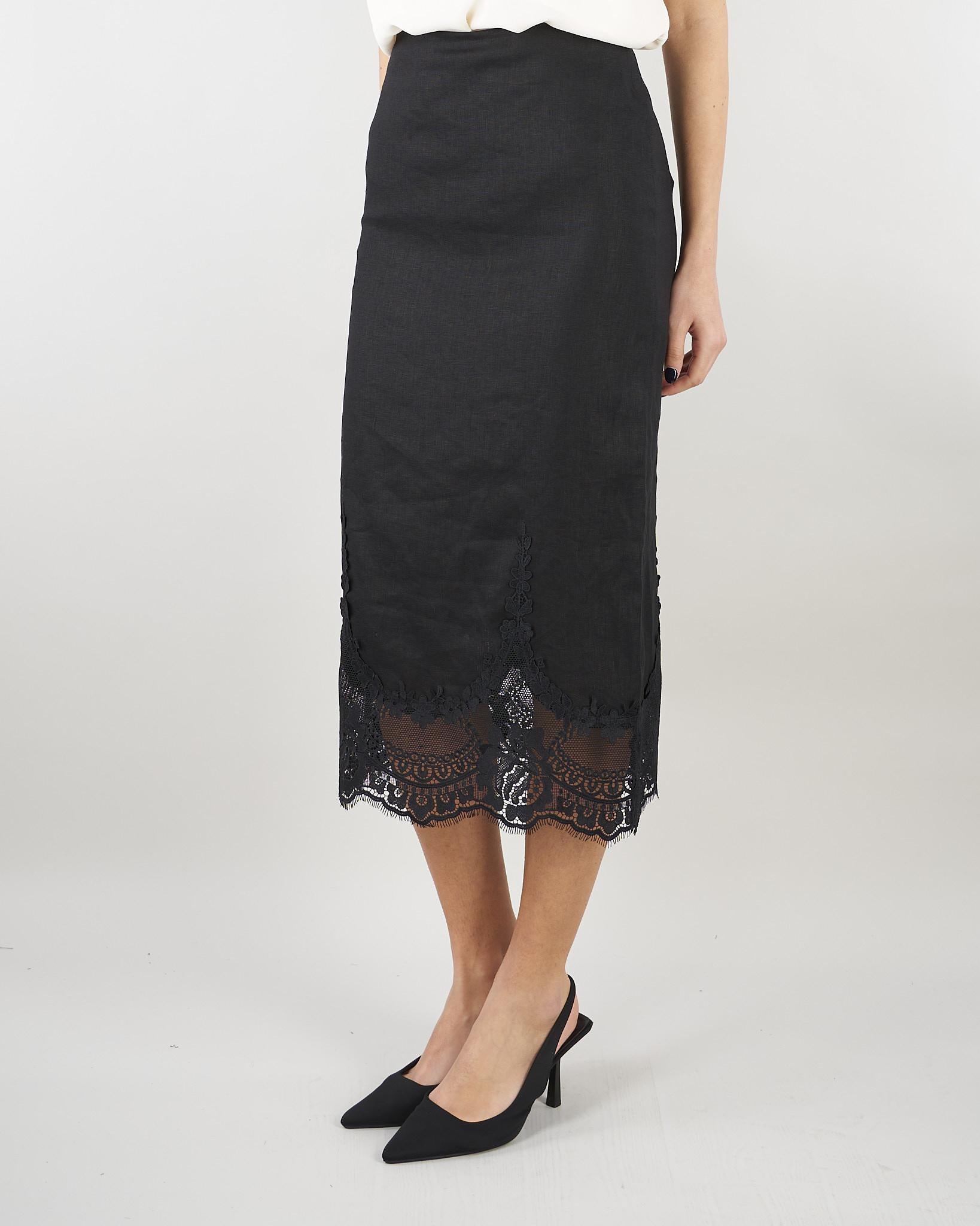 Gonna Nero in lino con fondo in pizzo TT2185 6 TWIN SET 