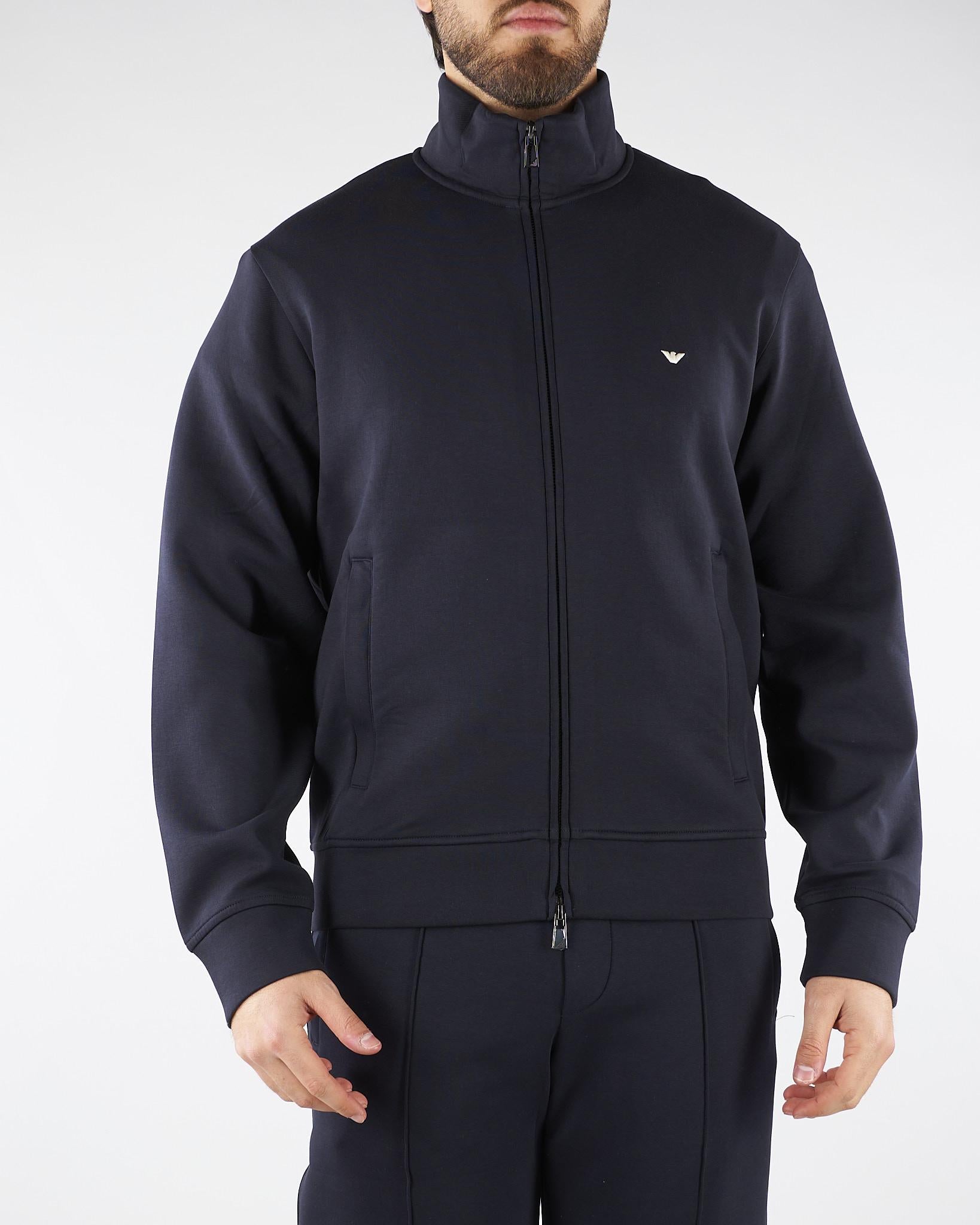 Felpa Blu full zip in double jersey con logo EM004536AF10013 UB118 EMPORIO ARMANI 