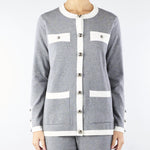 Cardigan Grigio-Bianco con profili a contrasto NS249 95 NO SECRETS 
