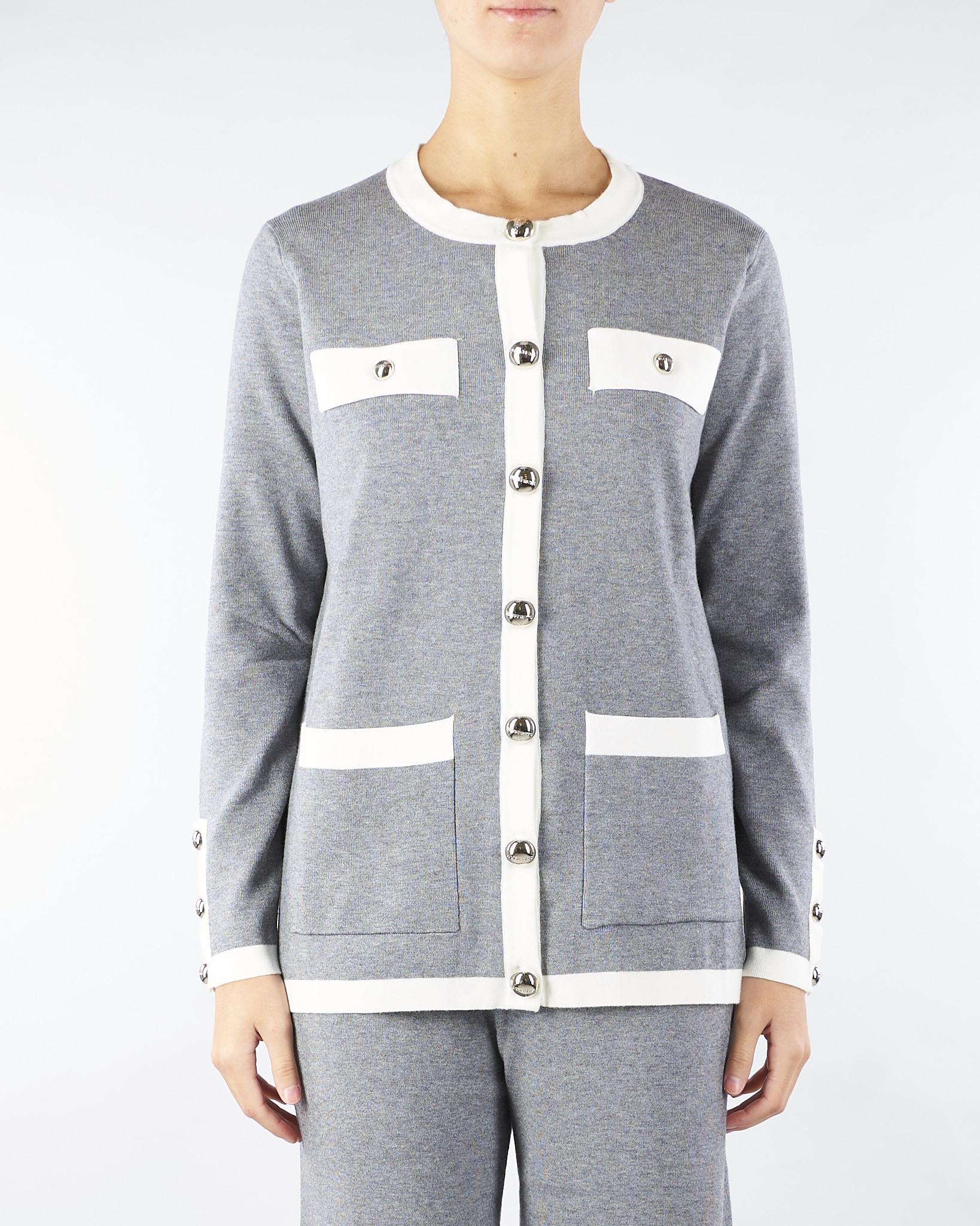 Cardigan Grigio-Bianco con profili a contrasto NS249 95 NO SECRETS 
