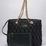 Shopper in tessuto embossed con manici in catena Elisabetta Franchi