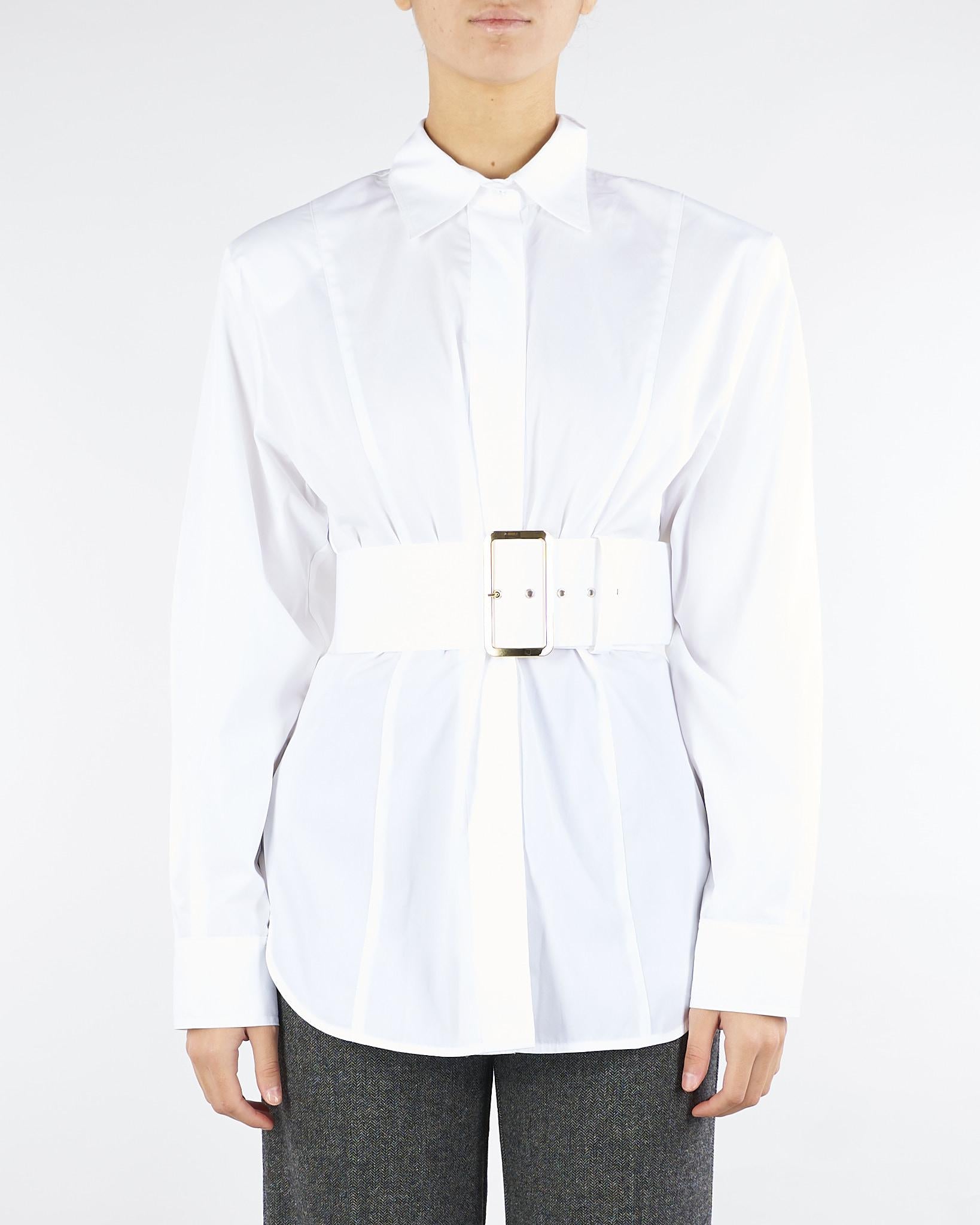 Camicia Bianco in cotone con cintura CA00101TPOP0014 V0718 SIMONA CORSELLINI 