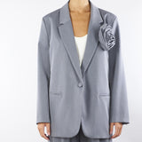 Blazer Grigio Oversized con Spilla a Rosa TF0372 38 VICOLO 