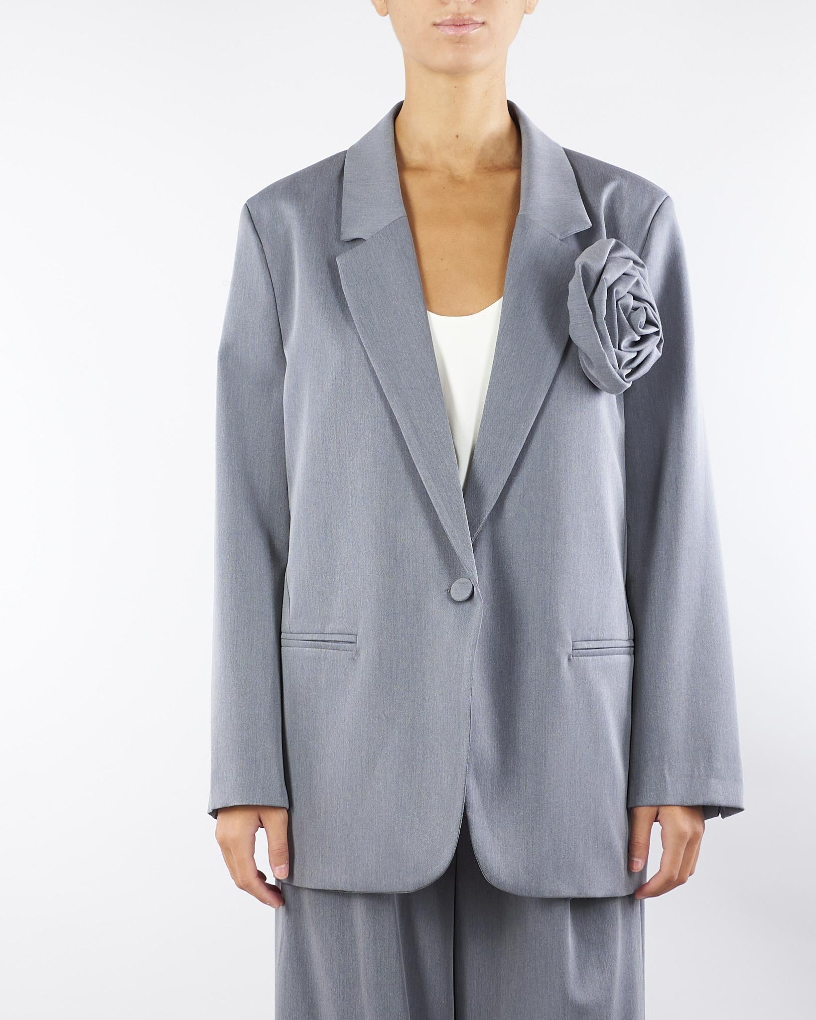 Blazer Grigio Oversized con Spilla a Rosa TF0372 38 VICOLO 