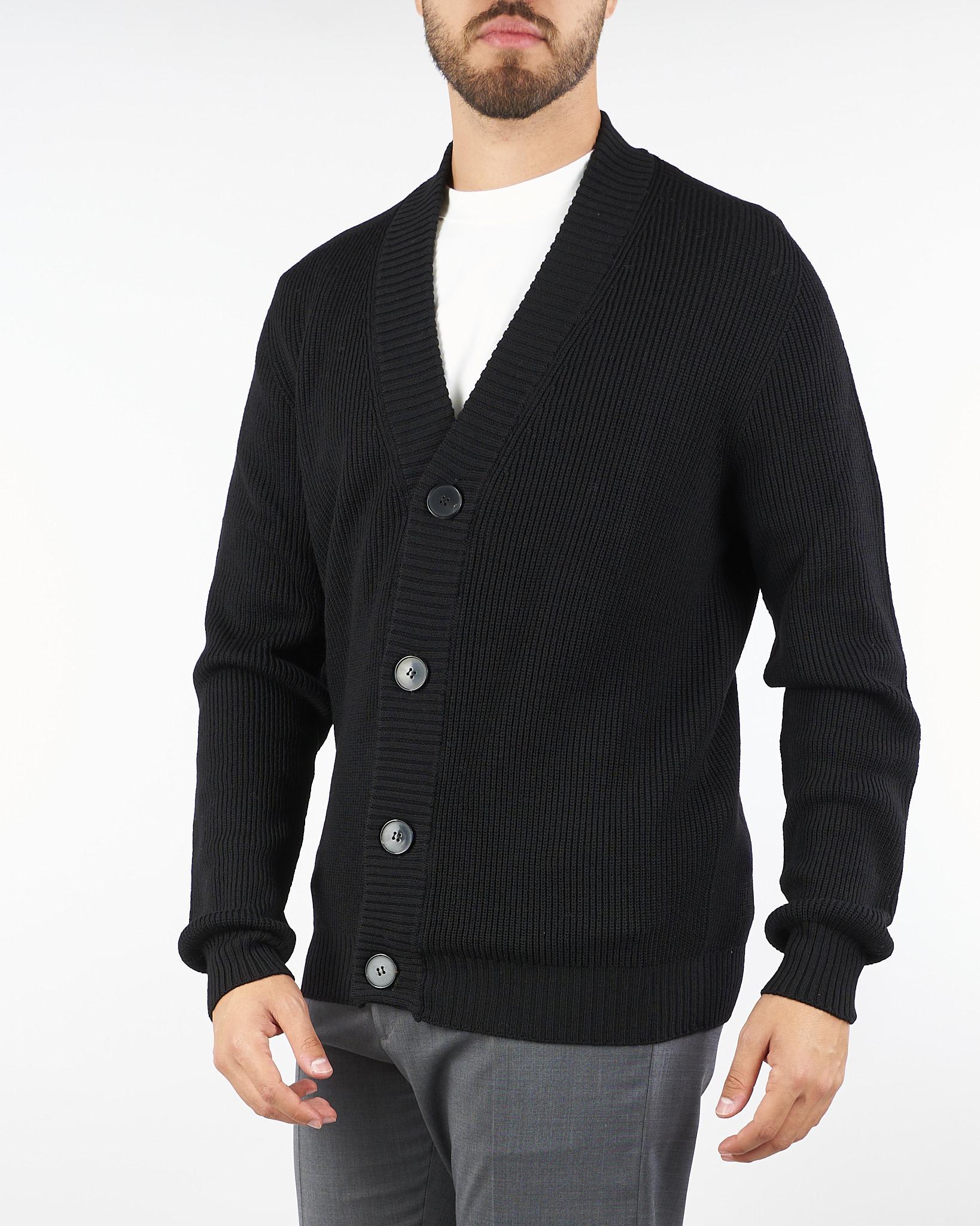 Cardigan Nero a costine in pura lana B9F0020 99 AMARANTO 