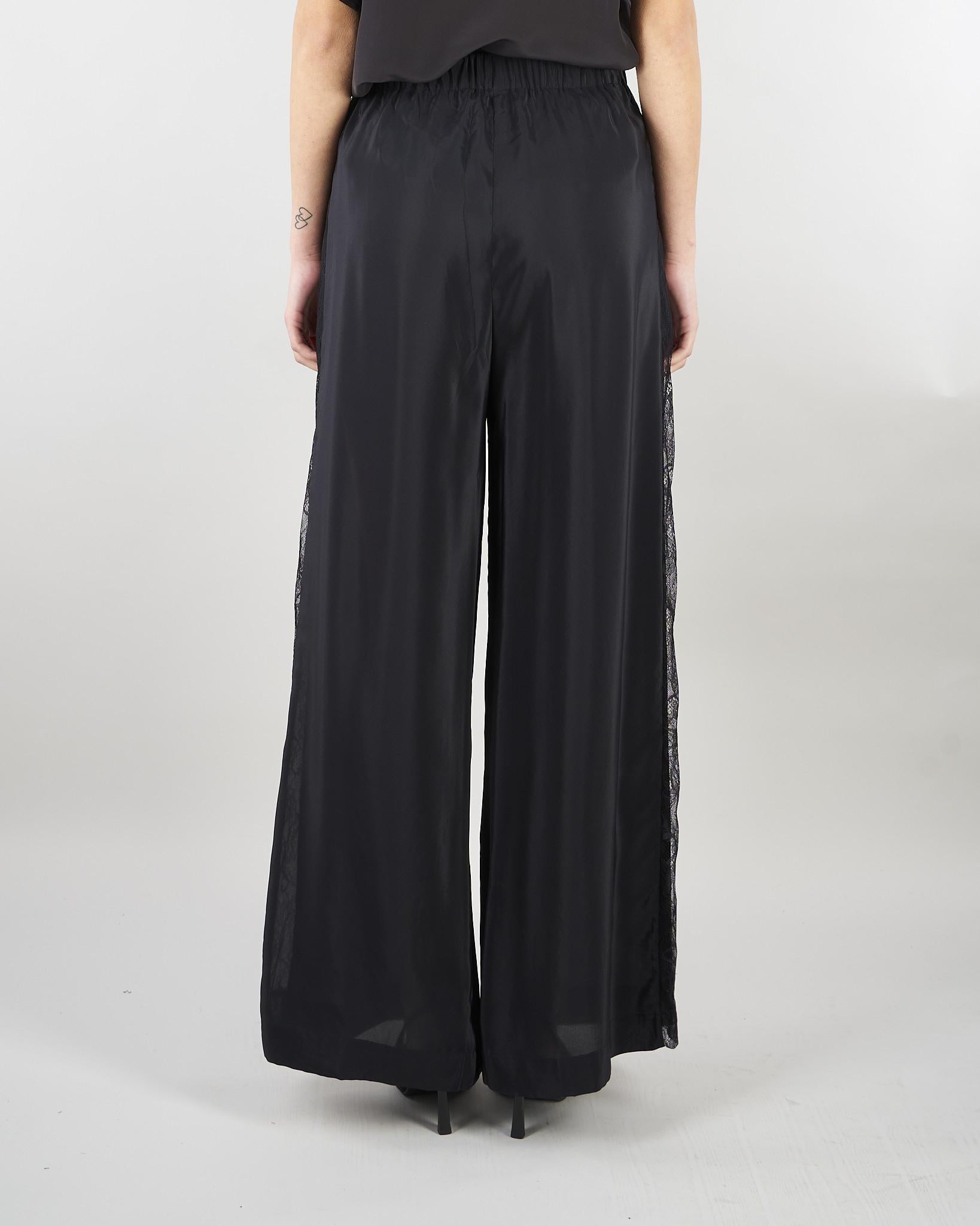 Pantalone Nero wide leg con inserti in pizzo SP5NT031 0001 ICONA 