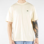 T-shirt Crema in cotone con logo TH7318 056 LACOSTE 