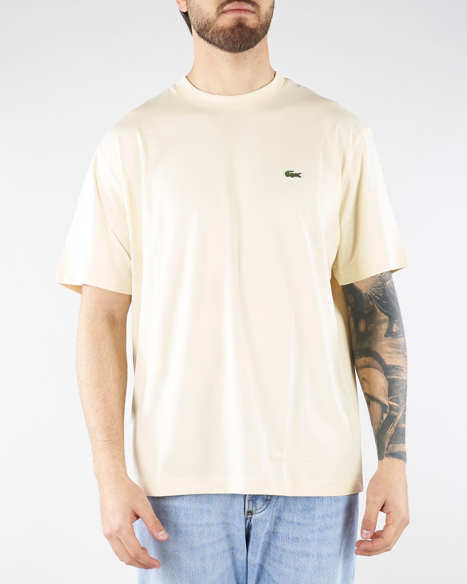 T-shirt Crema in cotone con logo TH7318 056 LACOSTE 