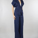 Pantalone Blu in misto viscosa e lino SP5CO005 3000 ICONA 