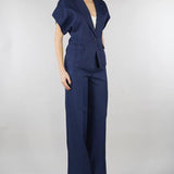 Pantalone Blu in misto viscosa e lino SP5CO005 3000 ICONA 