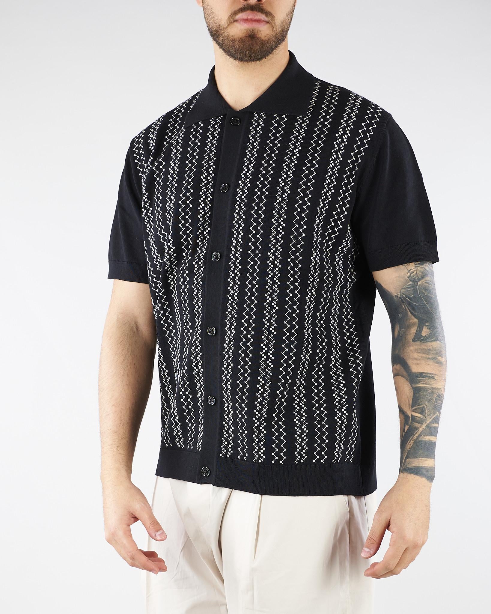 Maglia Nero a Polo con ricamo a contrasto A048F900 9000 PAOLO PECORA 