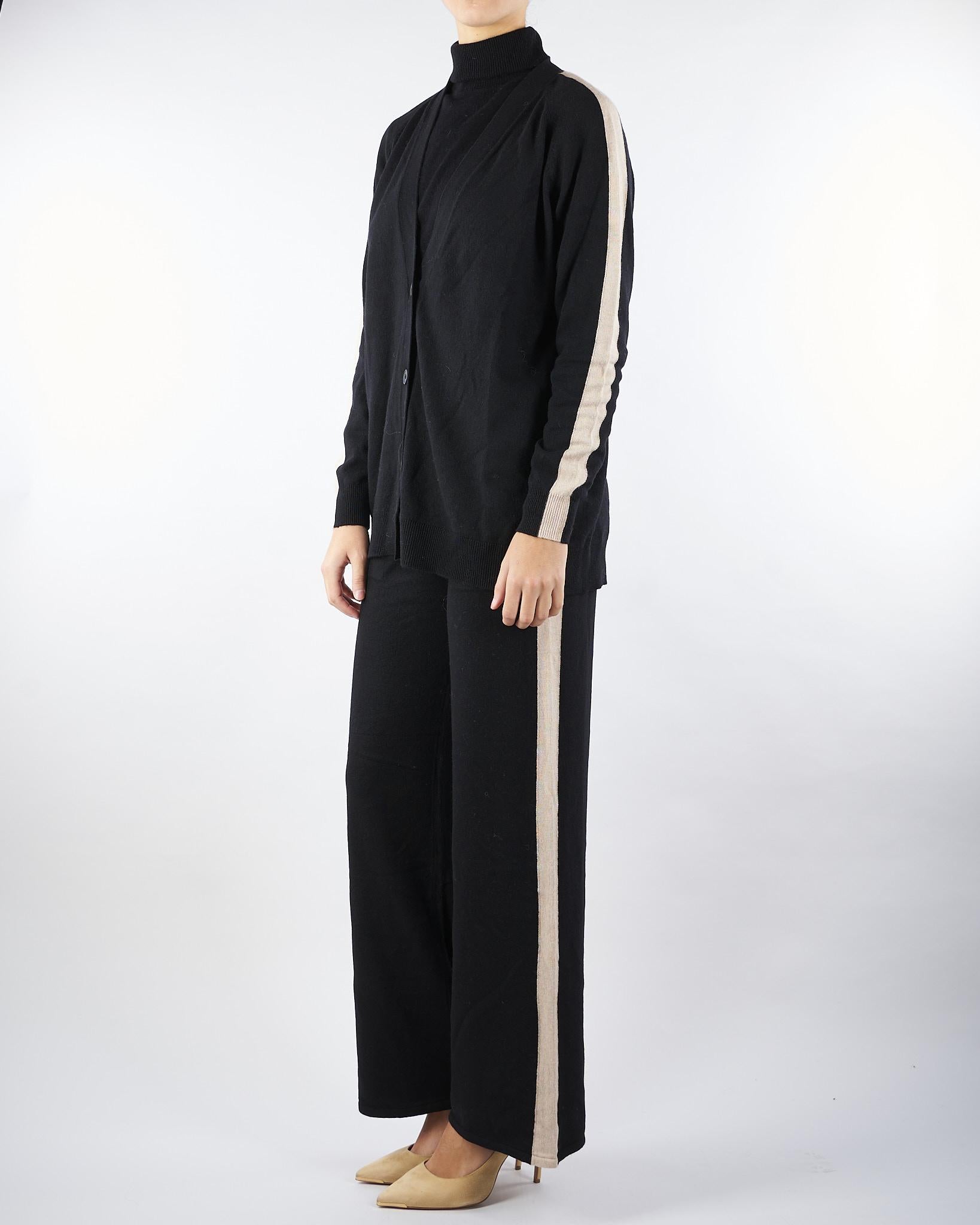 Cardigan Nero in misto lana con banda laterale a contrasto RI5NT034 0001 ICONA 