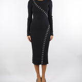 Abito Nero midi glam rock in maglia 2A2960K291 K103 PATRIZIA PEPE 