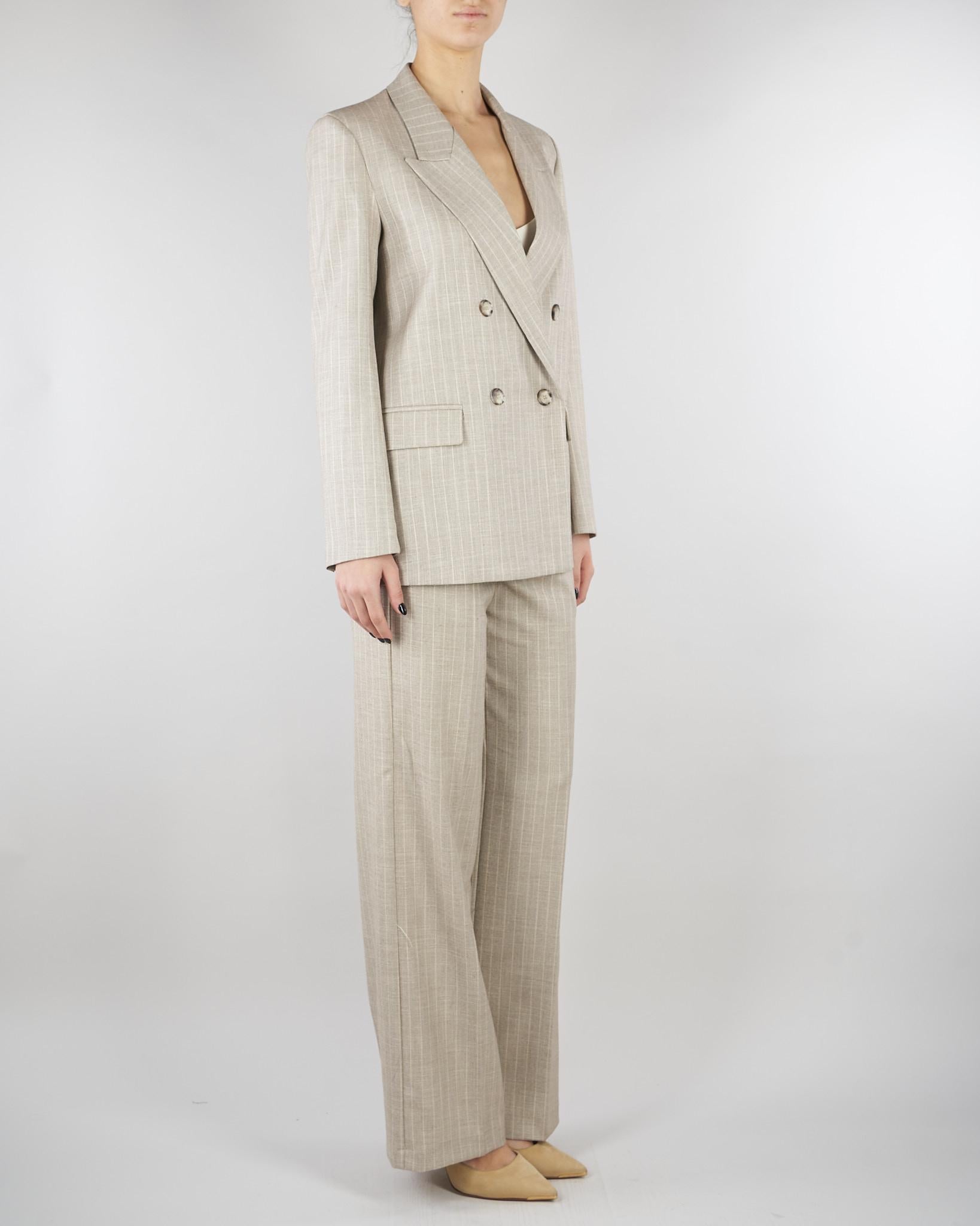 Blazer Doppiopetto Gessato Beige Collo a Lancia TAB0228 35 VICOLO 