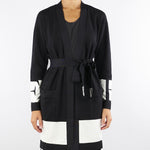 Cardigan Nero-Milk  in viscosa con bande lucide MK02S56E2 EF3 ELISABETTA FRANCHI 